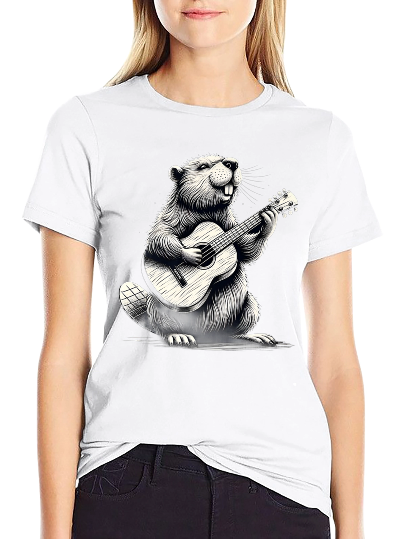 Musician Beaver Graphic Tee - Black