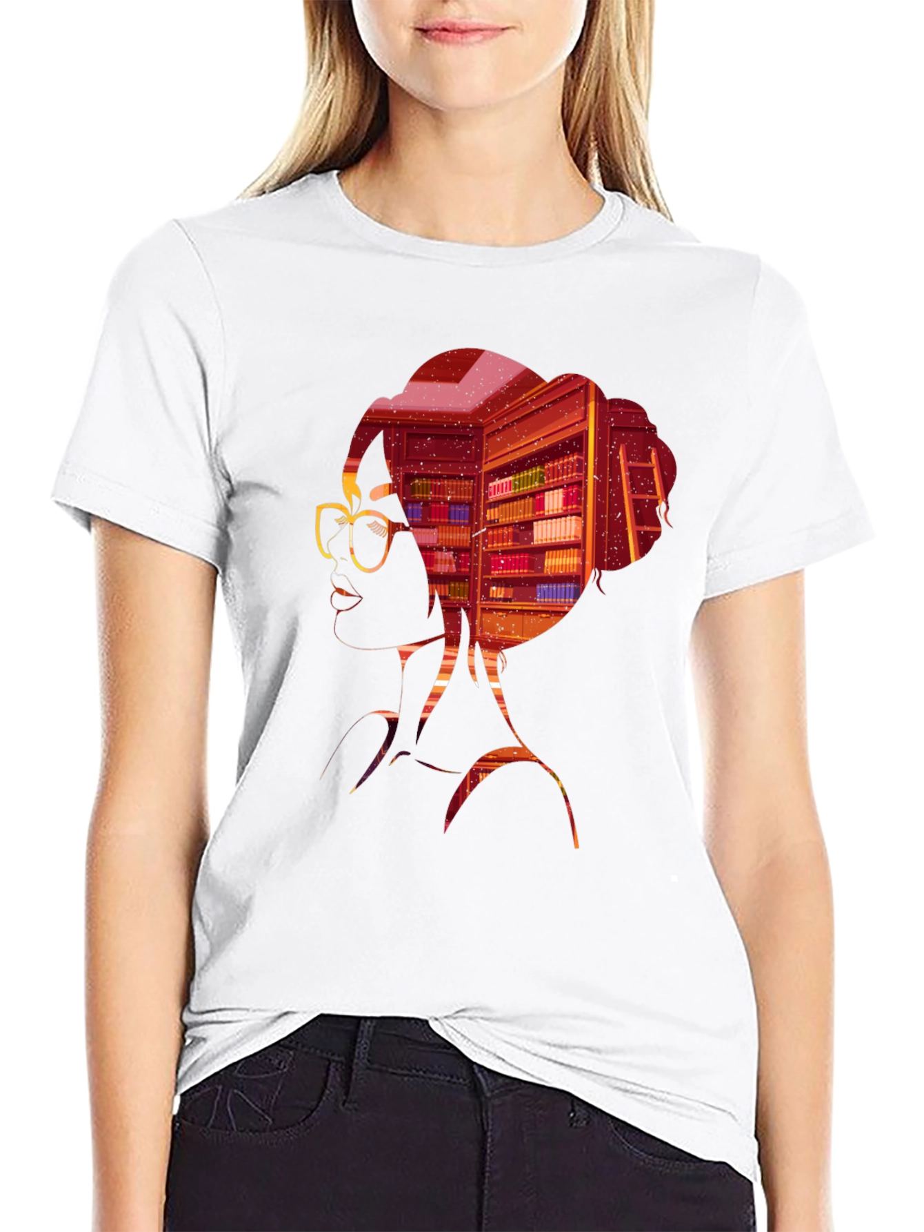 Bookworm T-Shirt: Silhouette Library Design