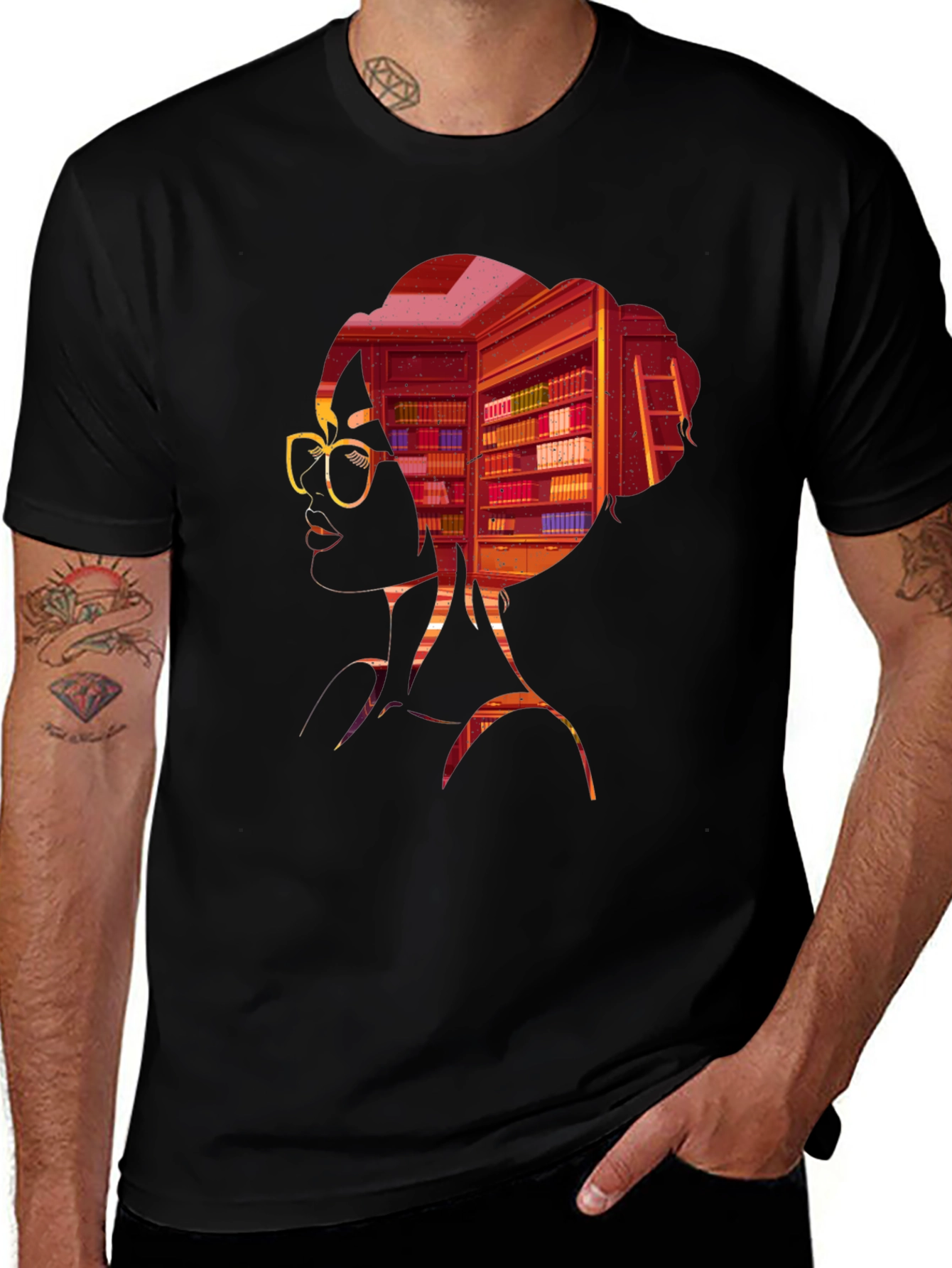Bookworm T-Shirt: Silhouette Library Design