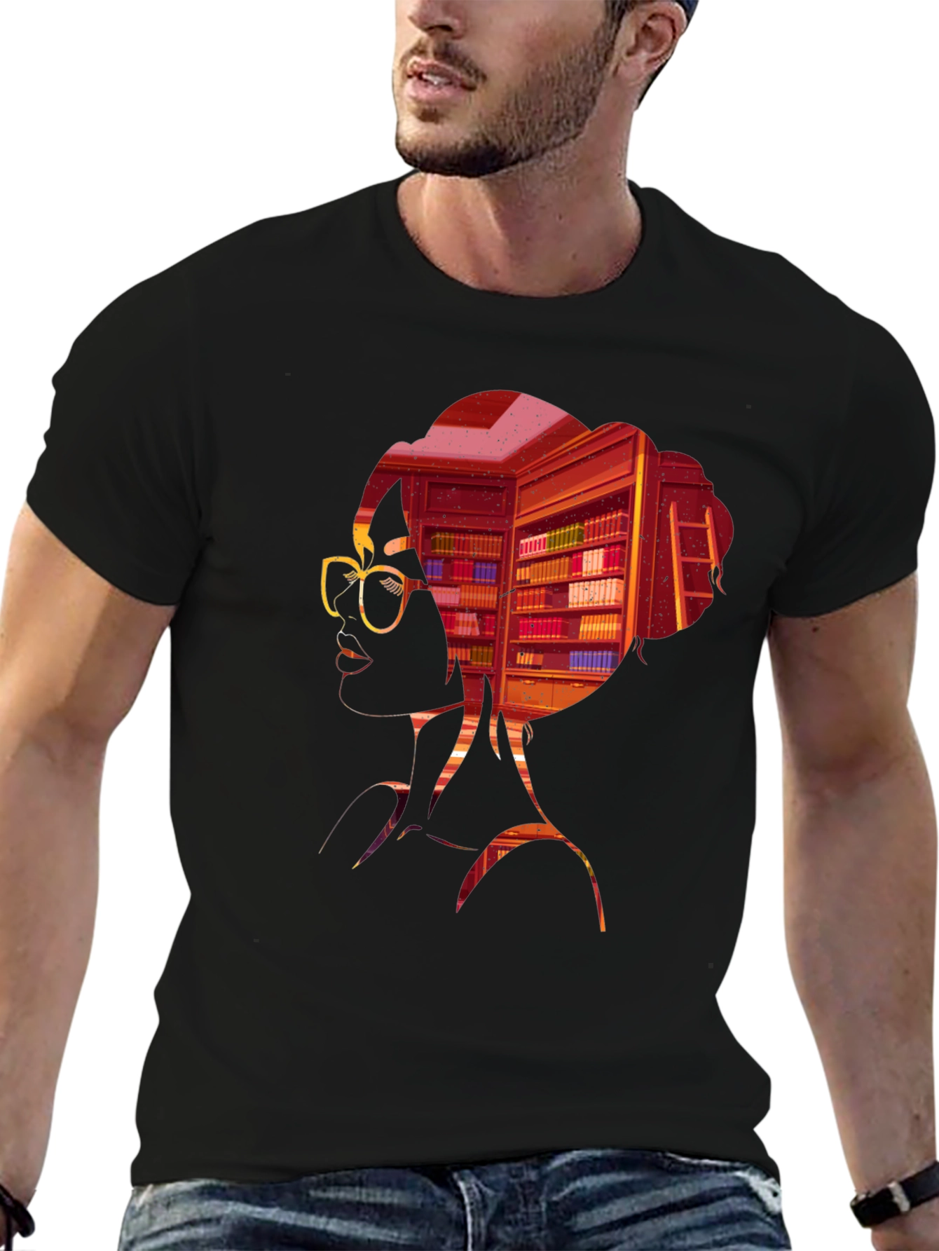 Bookworm T-Shirt: Silhouette Library Design