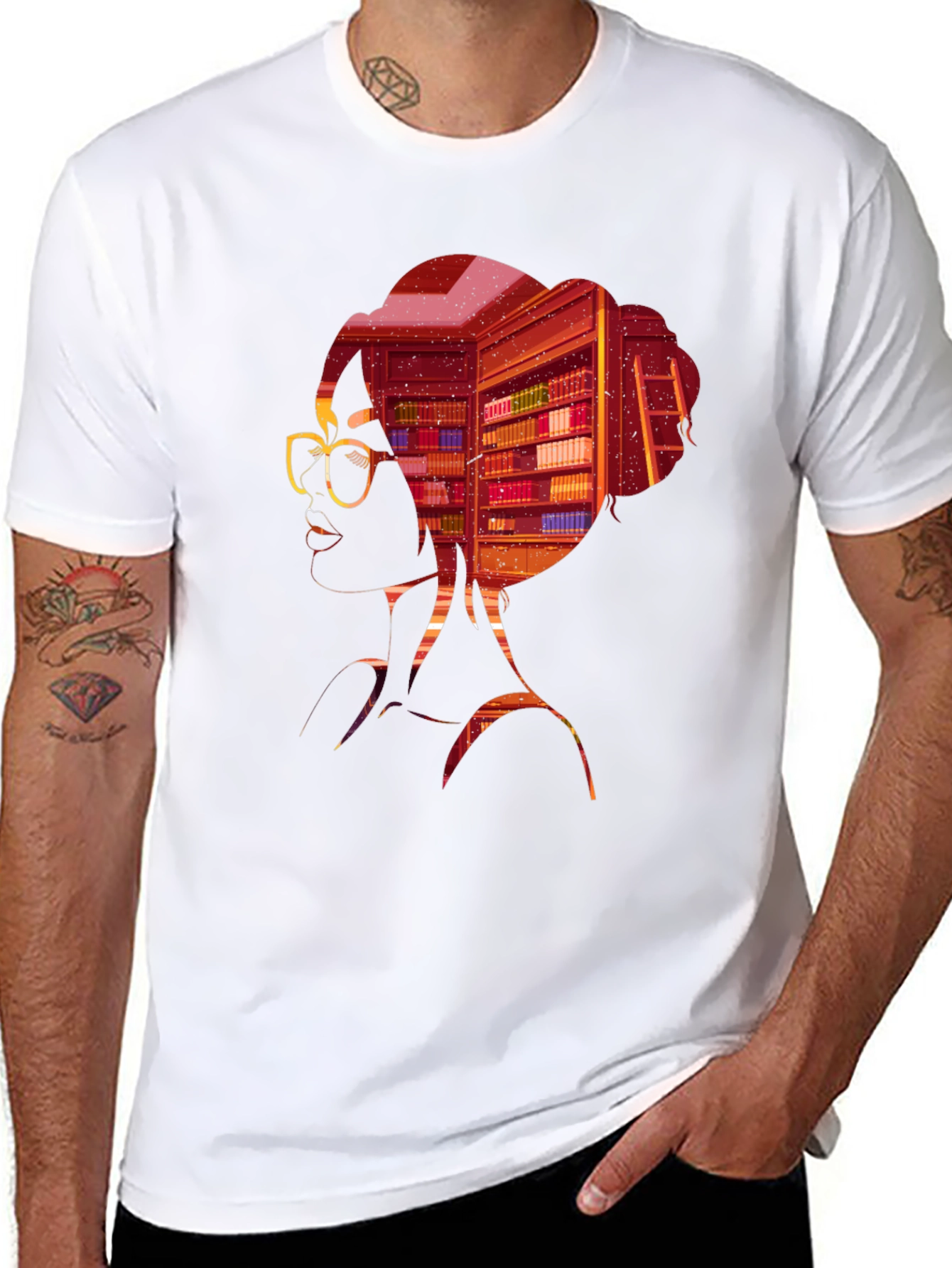 Bookworm T-Shirt: Silhouette Library Design