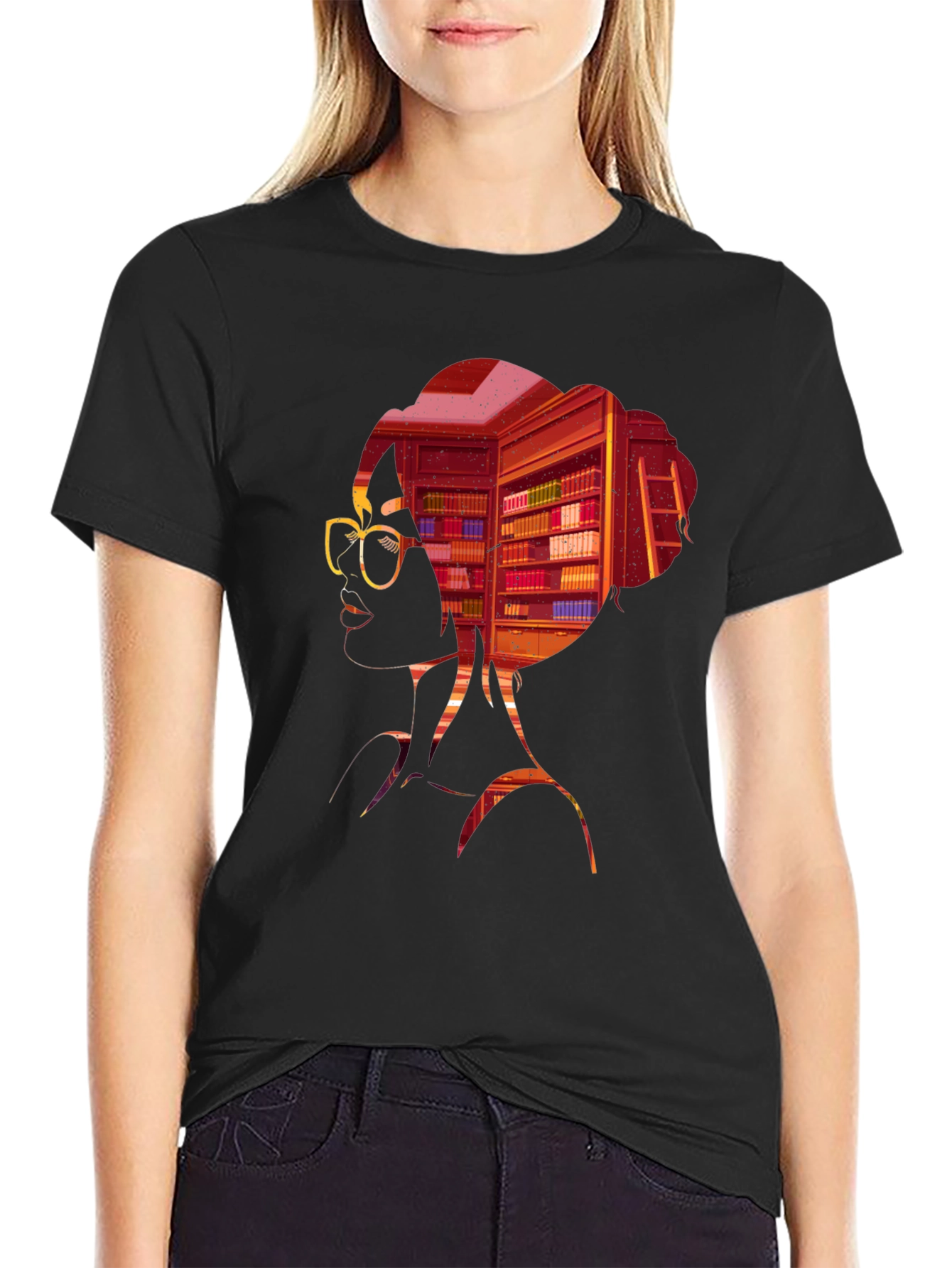Bookworm T-Shirt: Silhouette Library Design