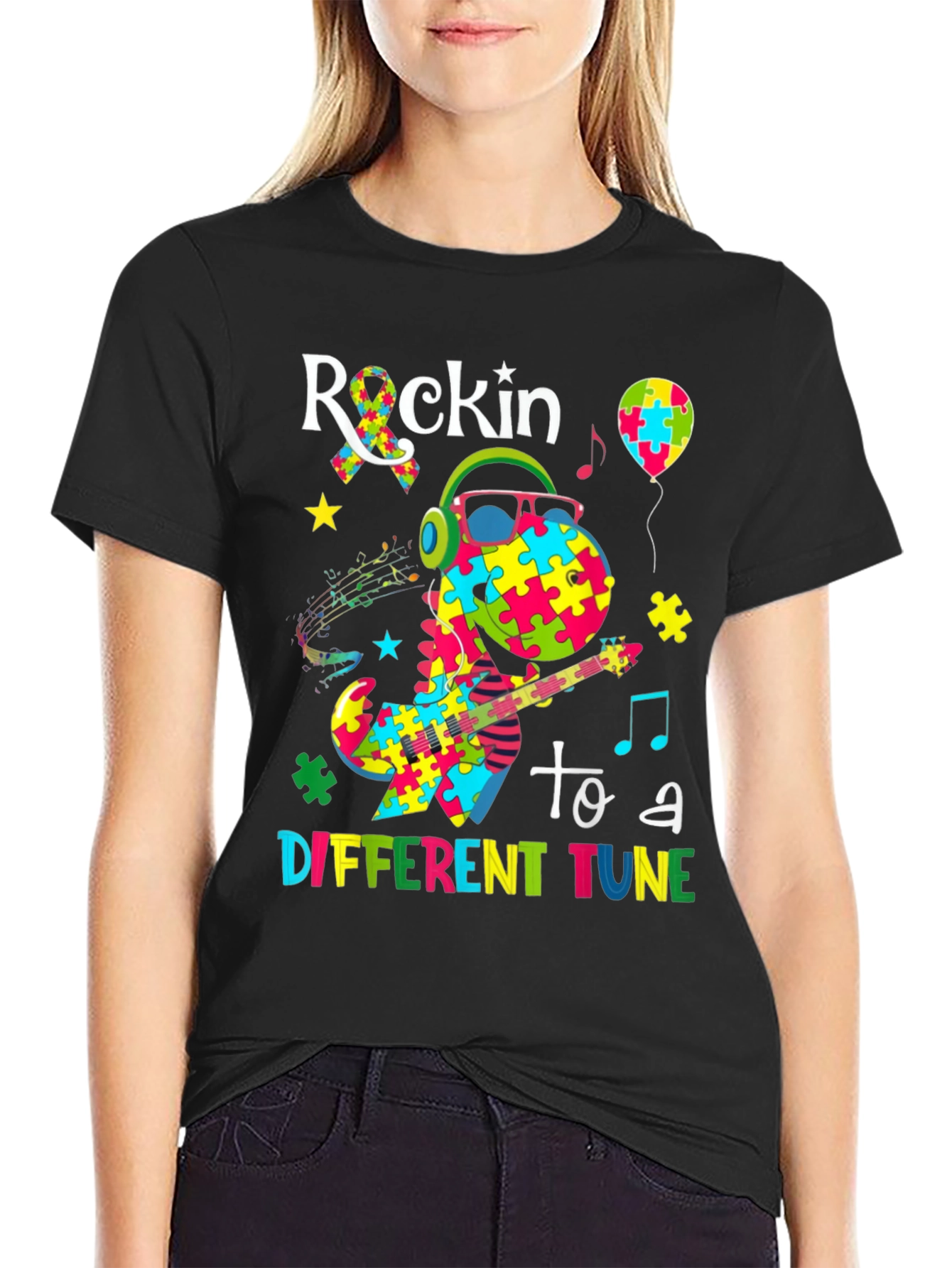 Autism Awareness Dinosaur Rockin T-Shirt
