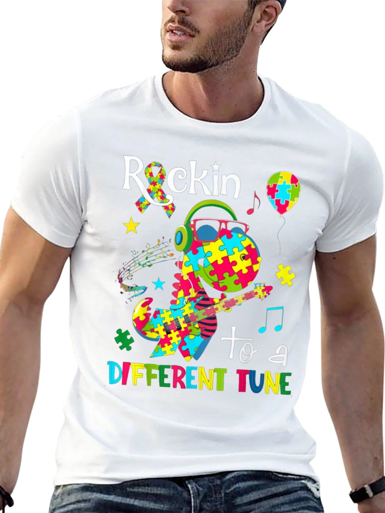 Autism Awareness Dinosaur Rockin T-Shirt