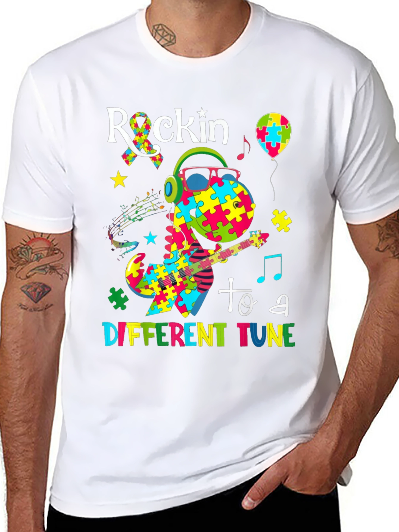 Autism Awareness Dinosaur Rockin T-Shirt