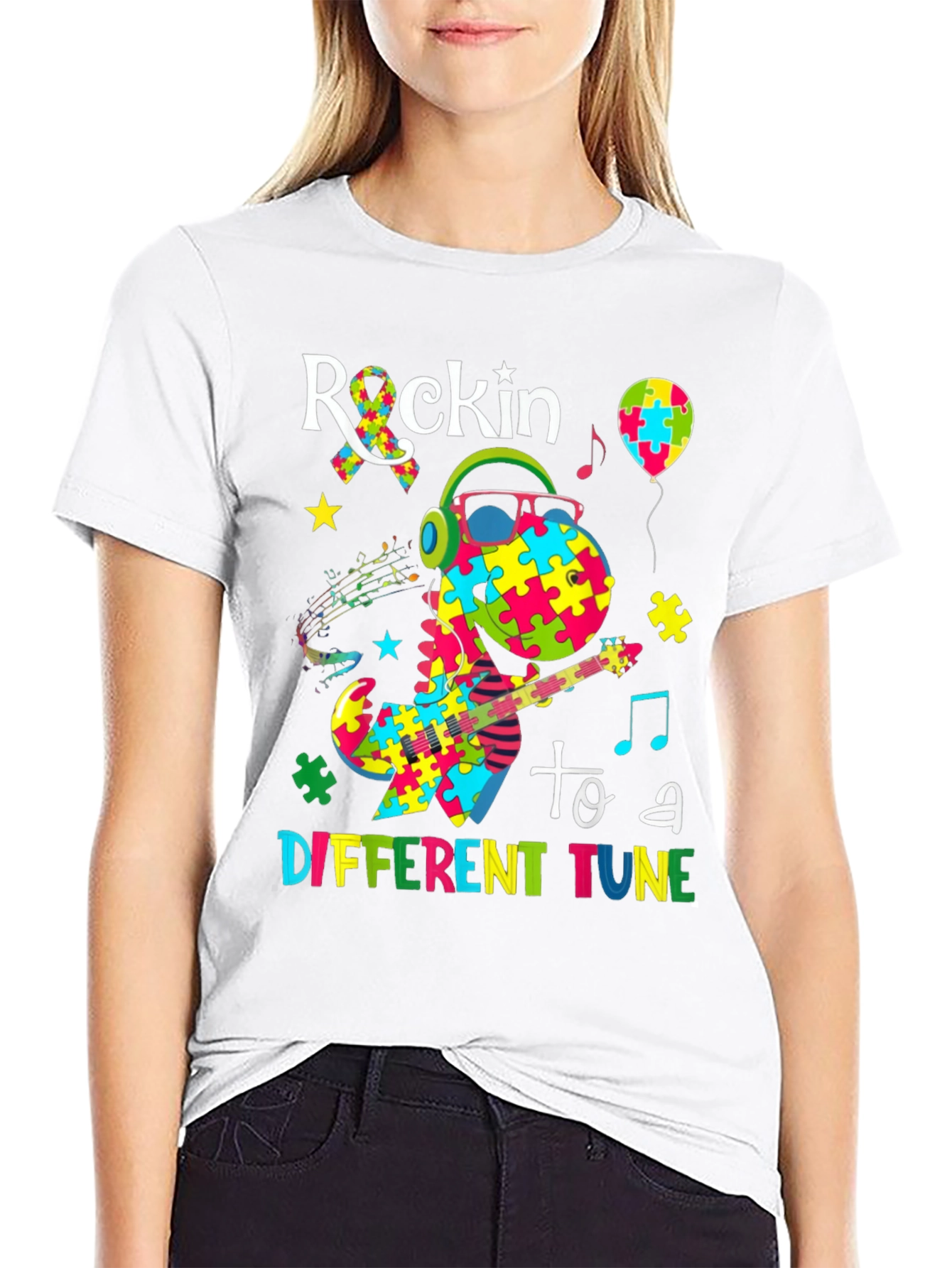 Autism Awareness Dinosaur Rockin T-Shirt