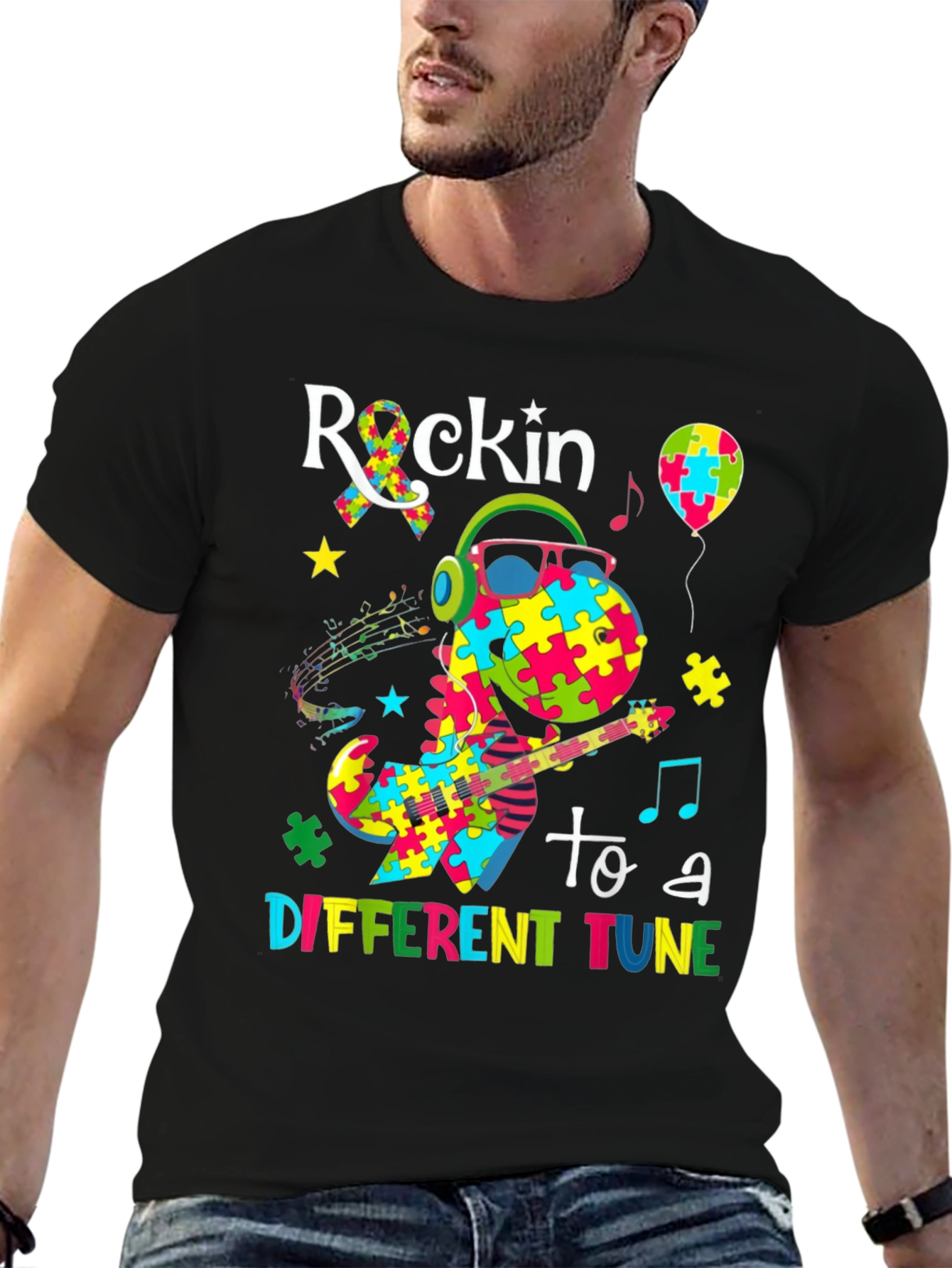 Autism Awareness Dinosaur Rockin T-Shirt
