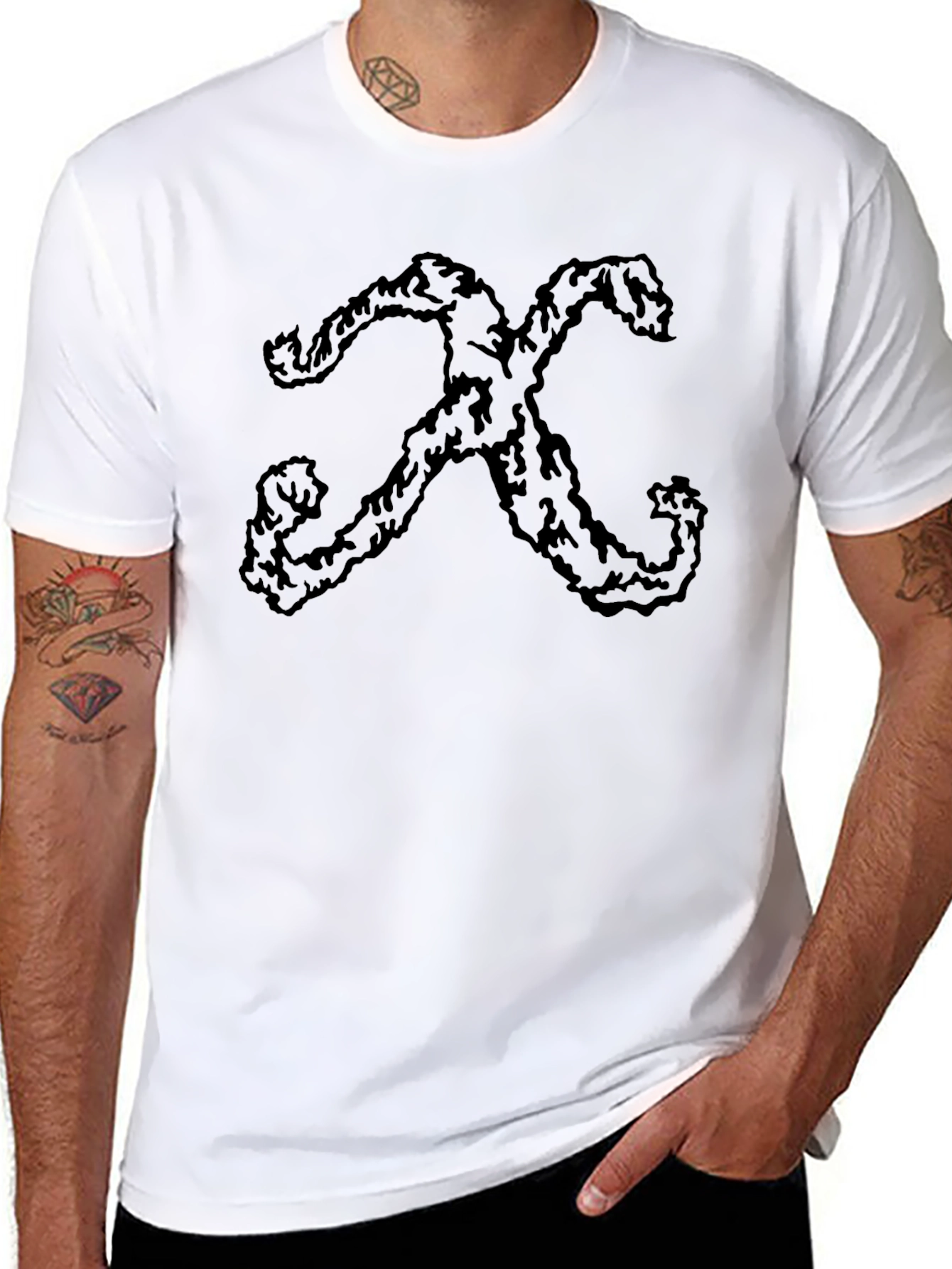 Abstract X Graphic Print Black Crew Neck T-Shirt