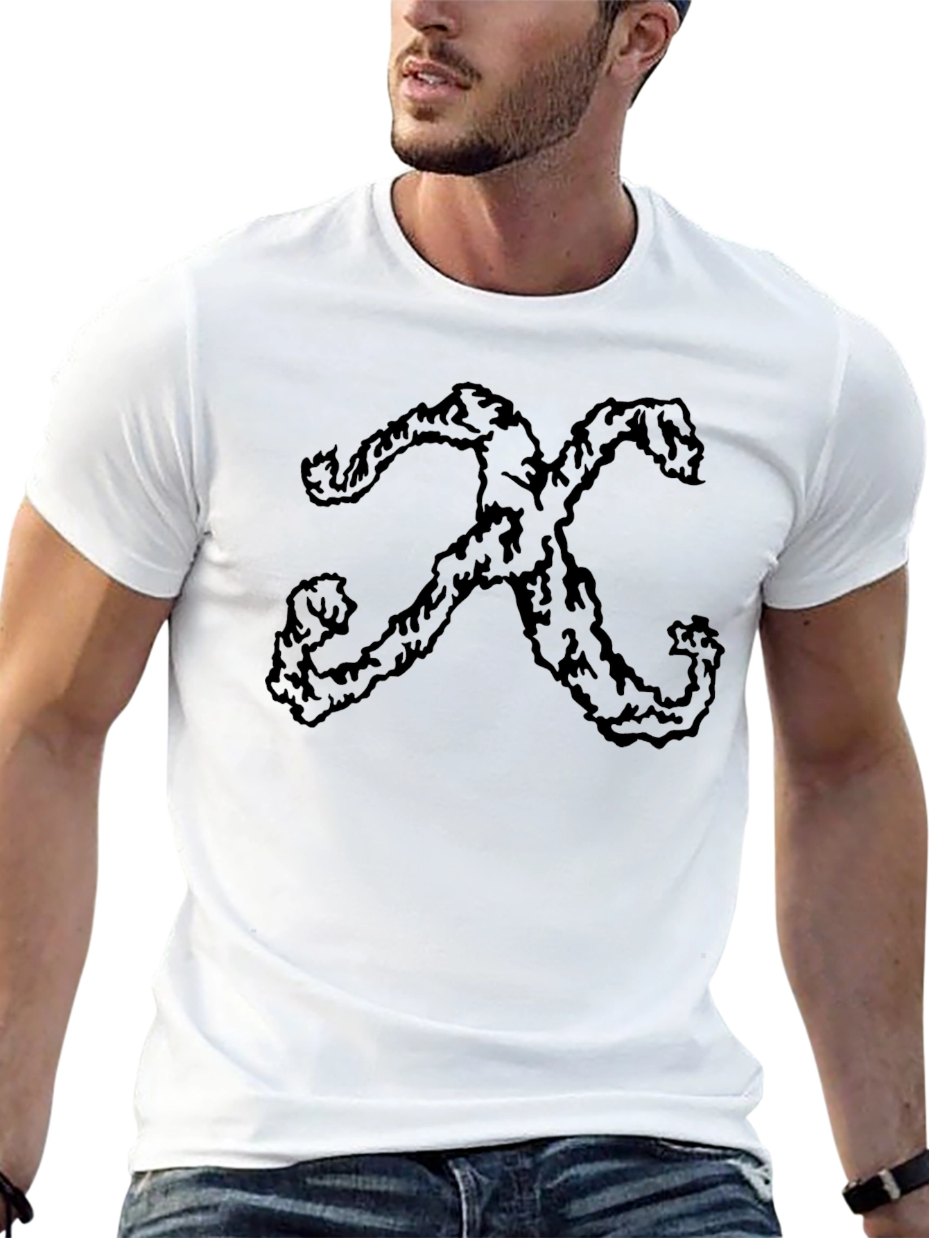 Abstract X Graphic Print Black Crew Neck T-Shirt