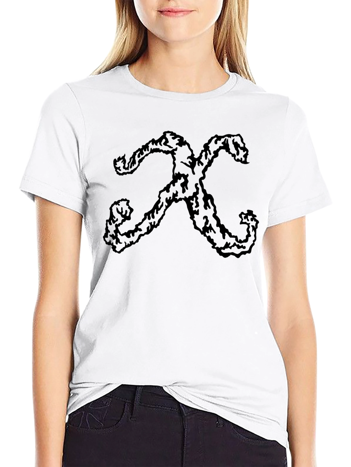Abstract X Graphic Print Black Crew Neck T-Shirt