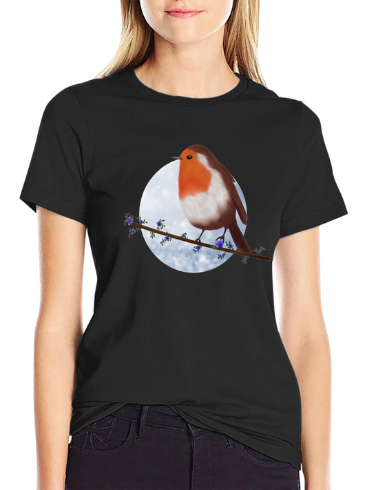 Robin Bird on Branch Graphic Tee - Black