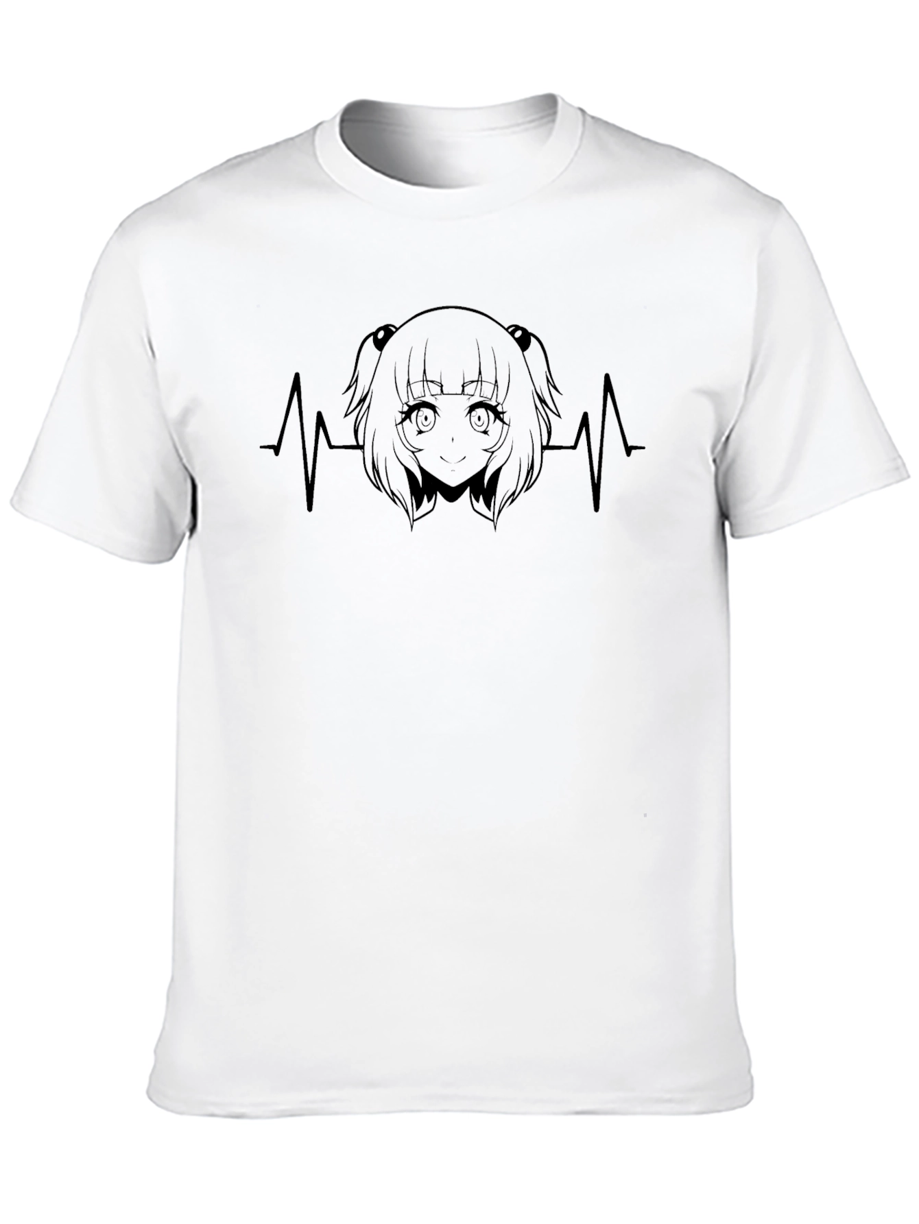 Anime Girl Heartbeat Black T-Shirt