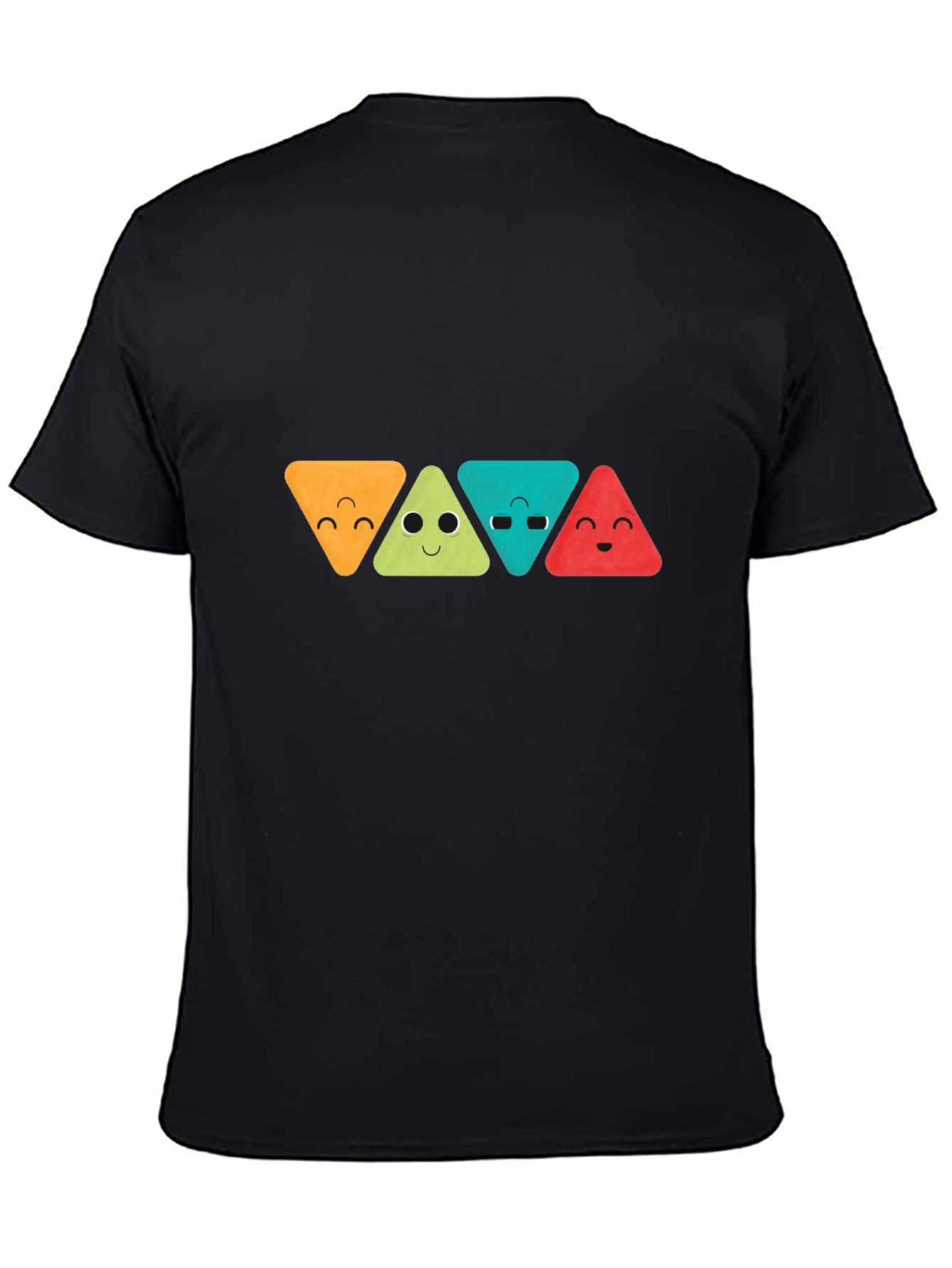 Funny Triangle Faces Graphic Black T-Shirt