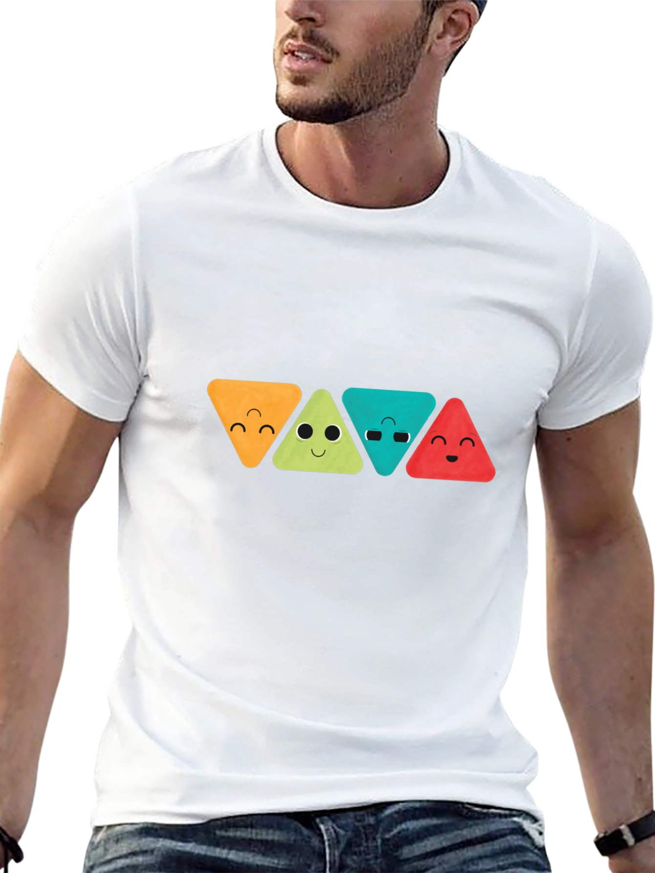 Funny Triangle Faces Graphic Black T-Shirt