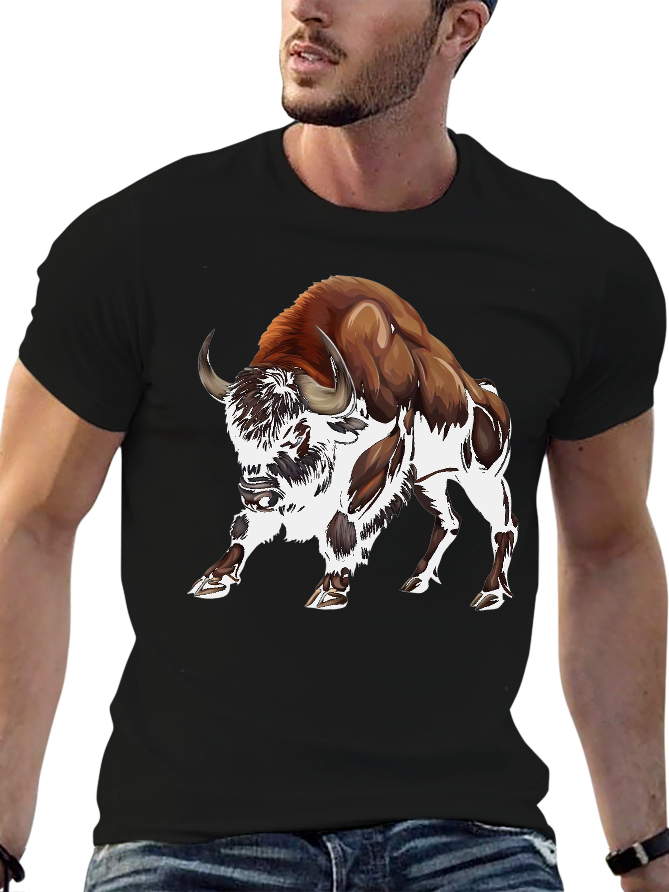 Bison Graphic T-Shirt - Stylish Animal Print Tee