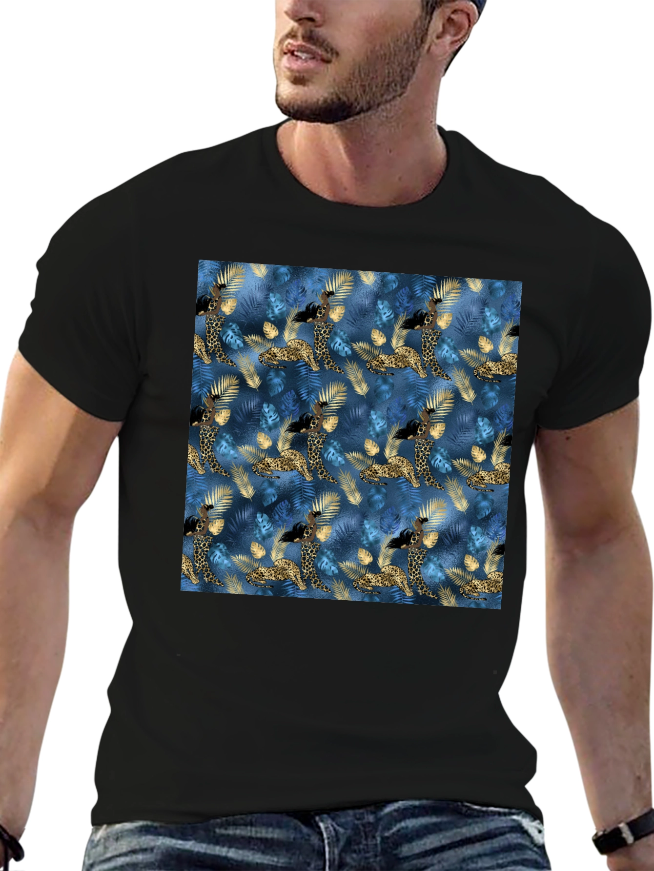 Exotic Giraffe Print Black T-Shirt