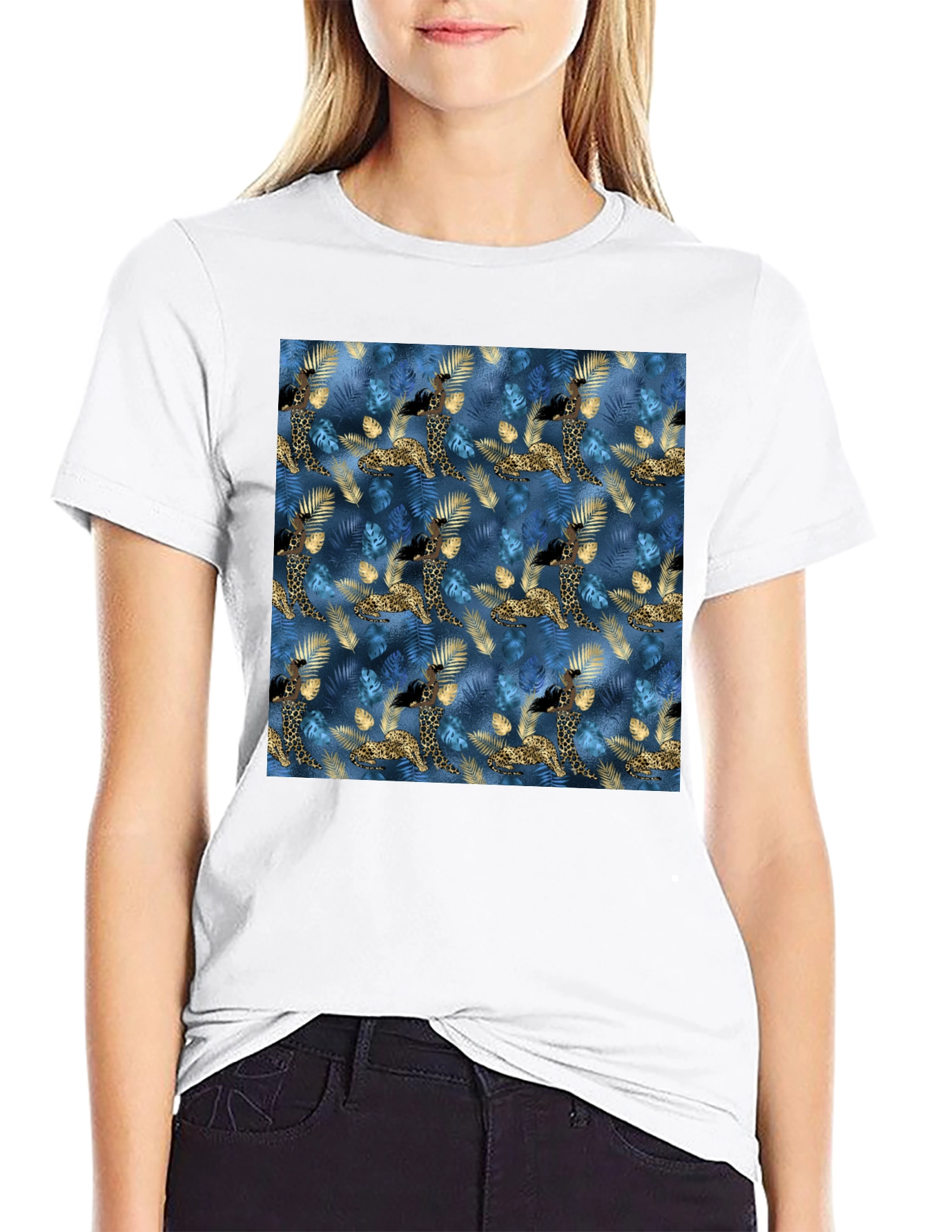 Exotic Giraffe Print Black T-Shirt