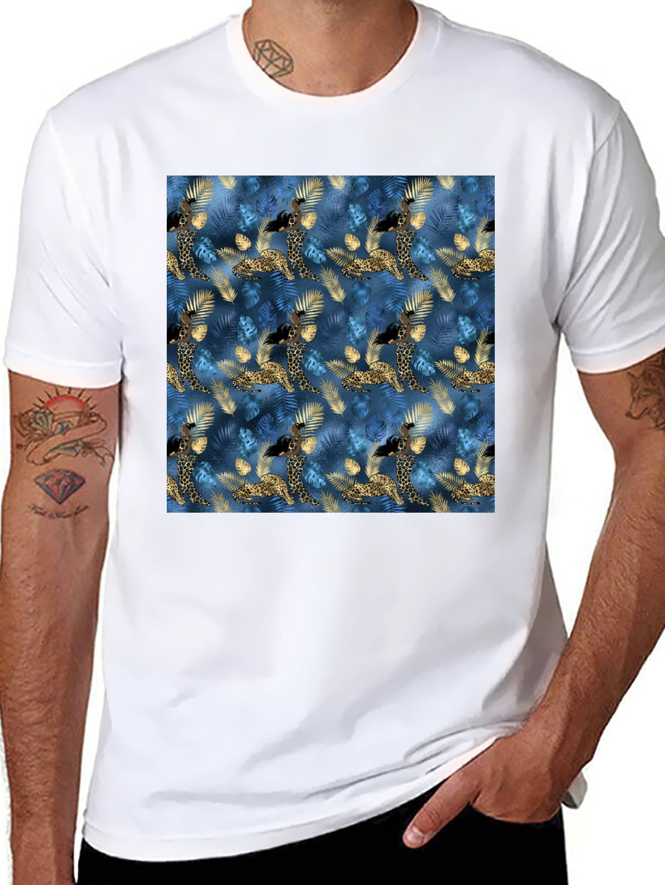 Exotic Giraffe Print Black T-Shirt