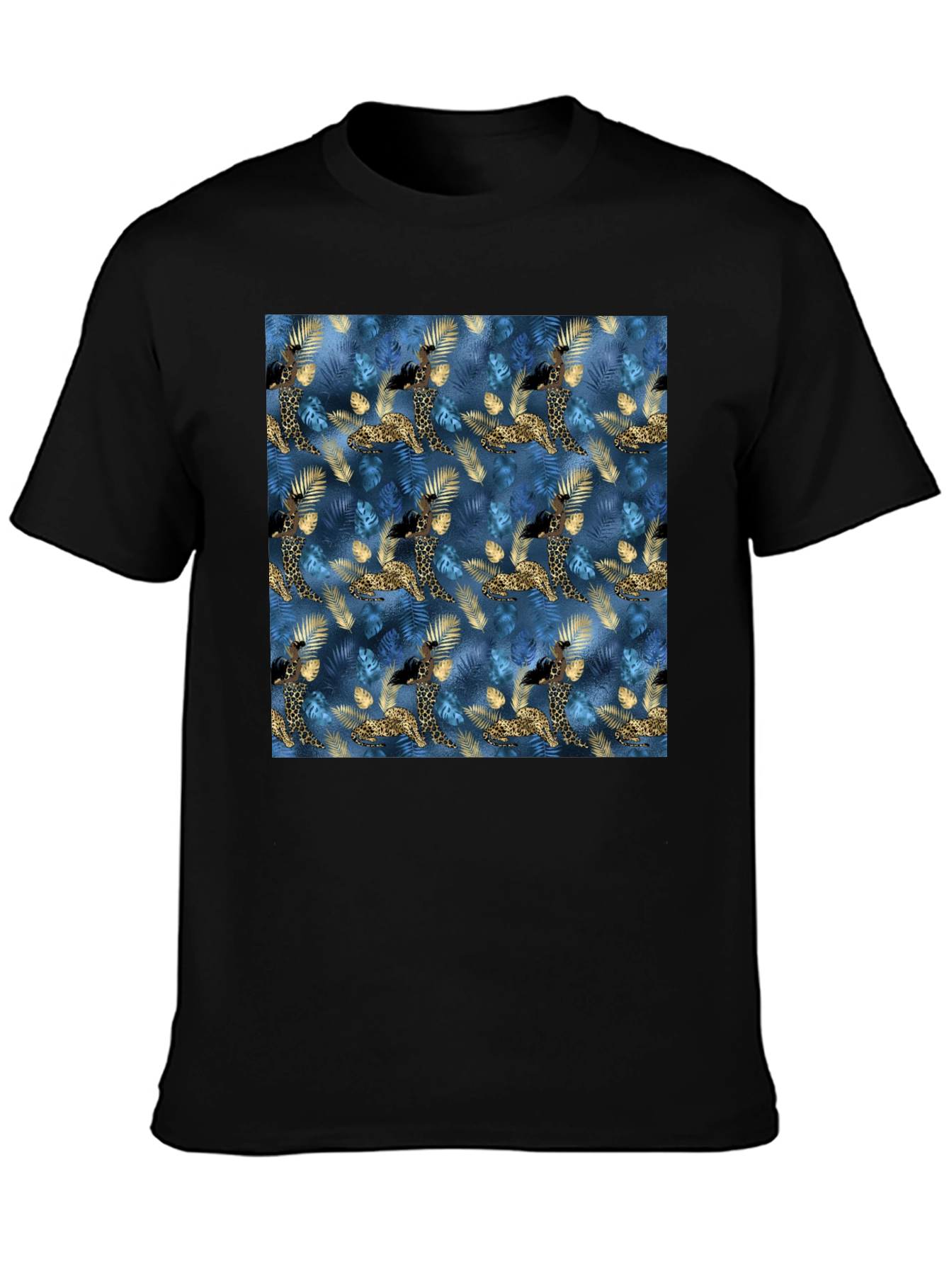 Exotic Giraffe Print Black T-Shirt
