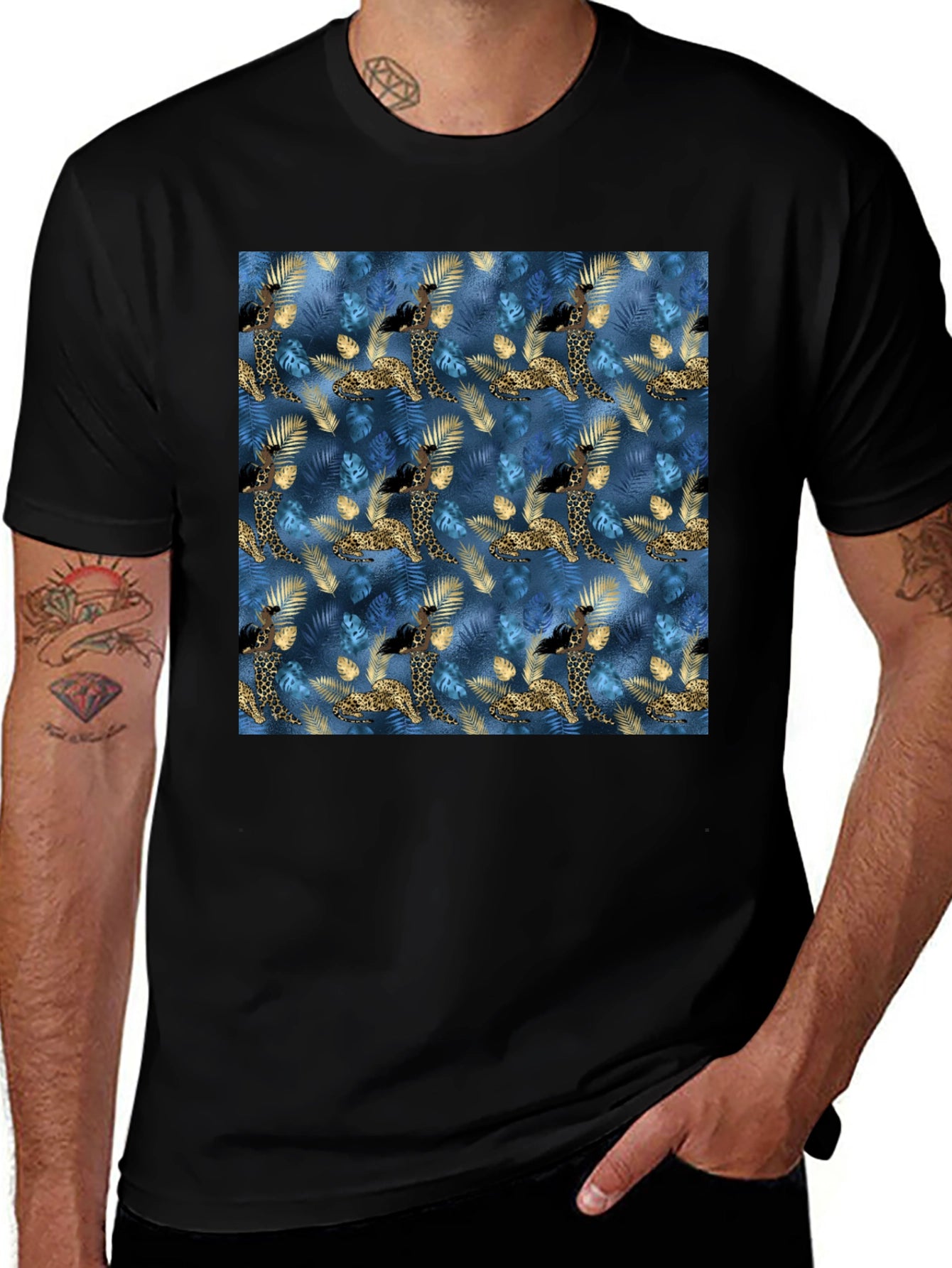 Exotic Giraffe Print Black T-Shirt