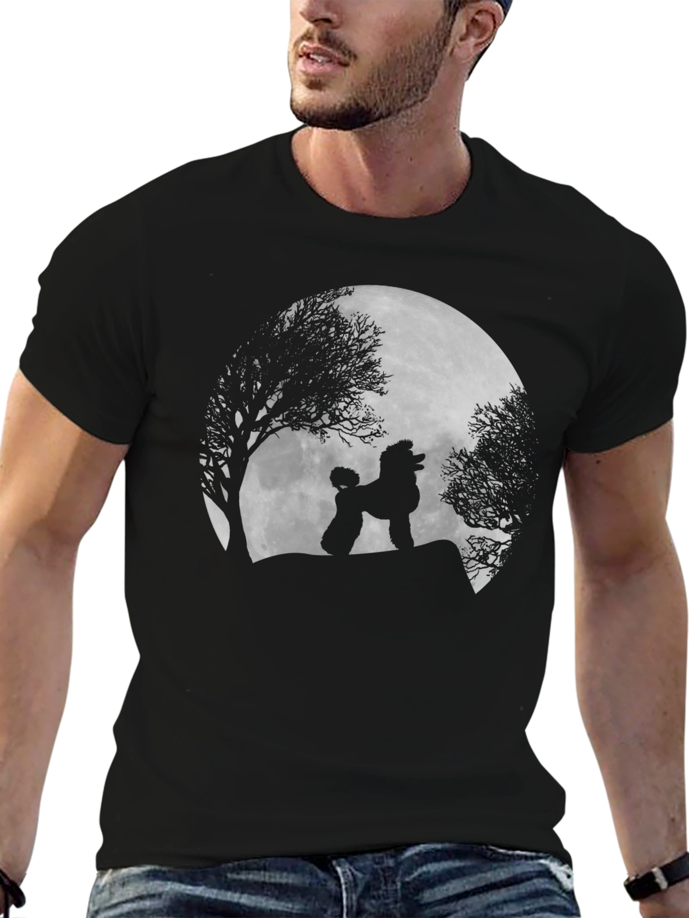 Poodle Moon Silhouette Black T-Shirt