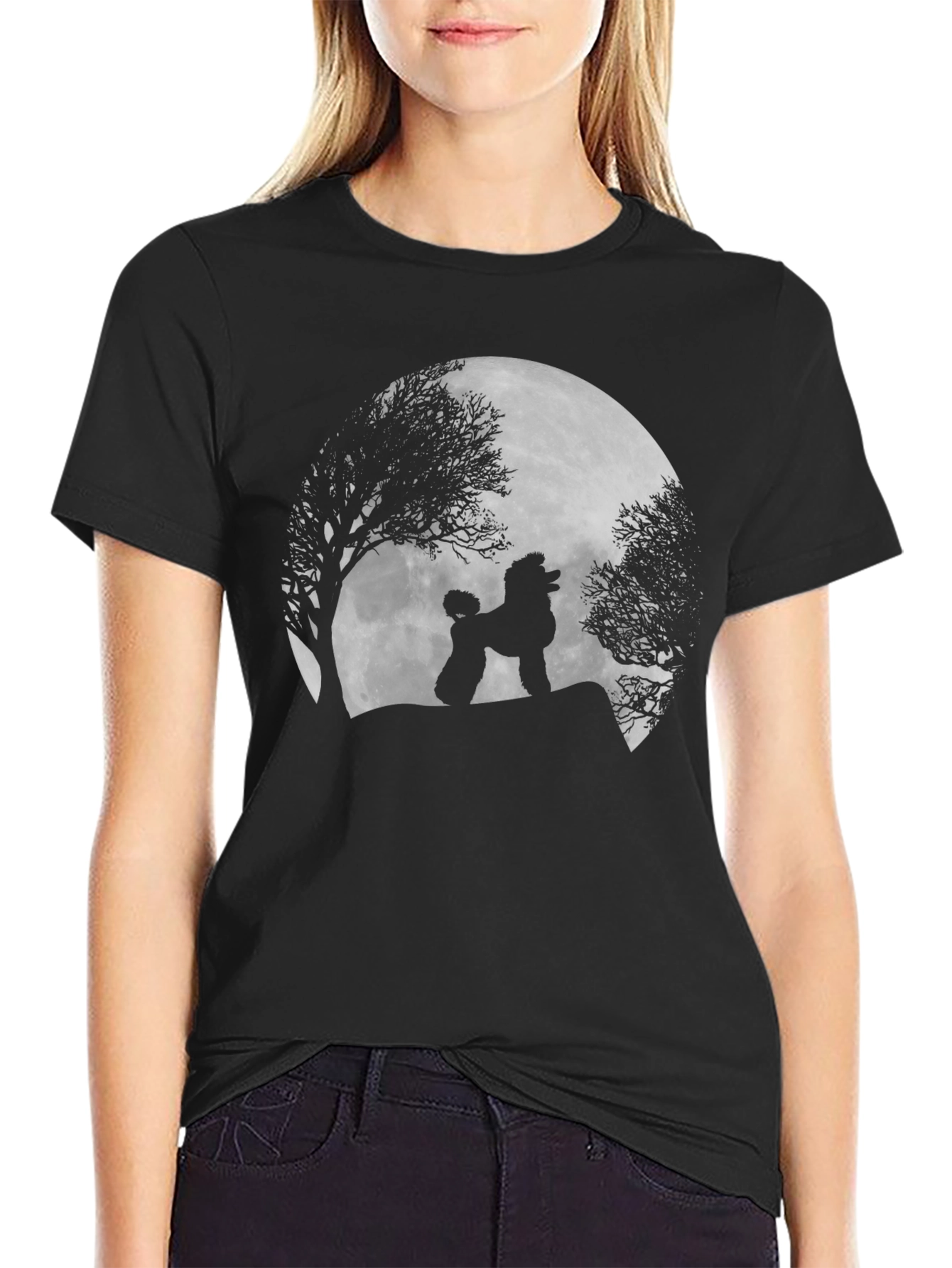 Poodle Moon Silhouette Black T-Shirt