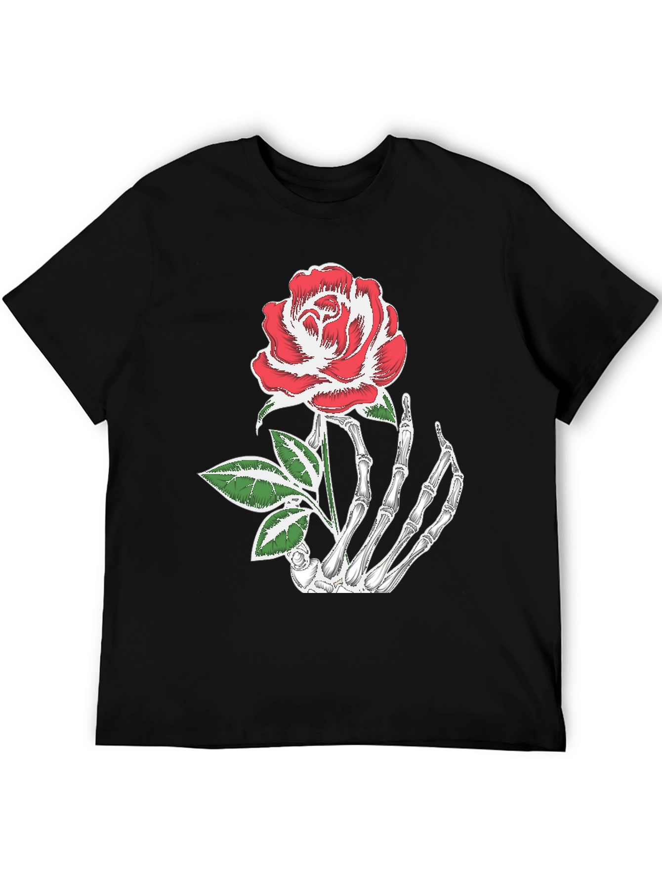 Skeleton Hand Holding Rose Graphic Tee