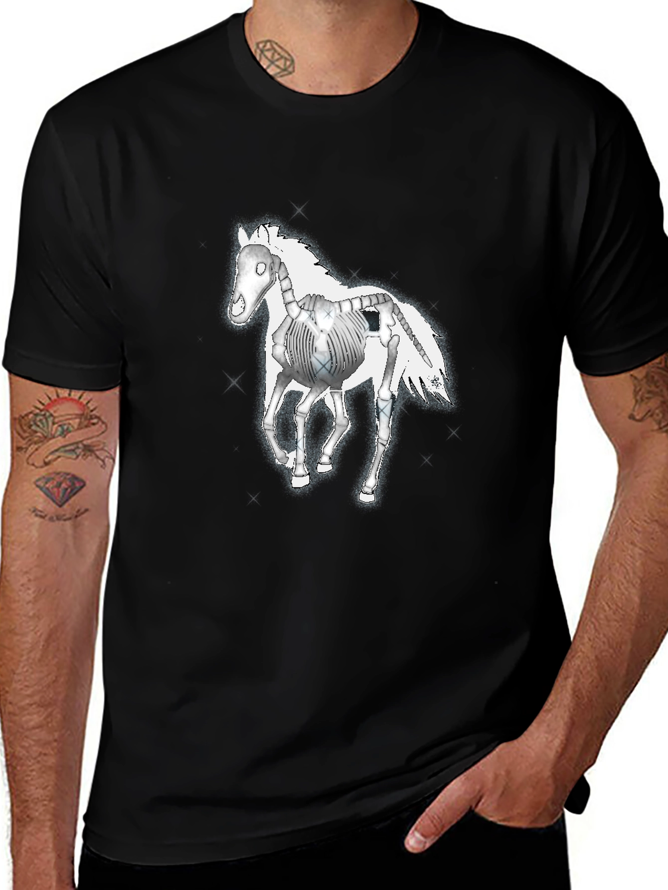 Skeleton Horse Graphic Tee - Black Cotton T-Shirt