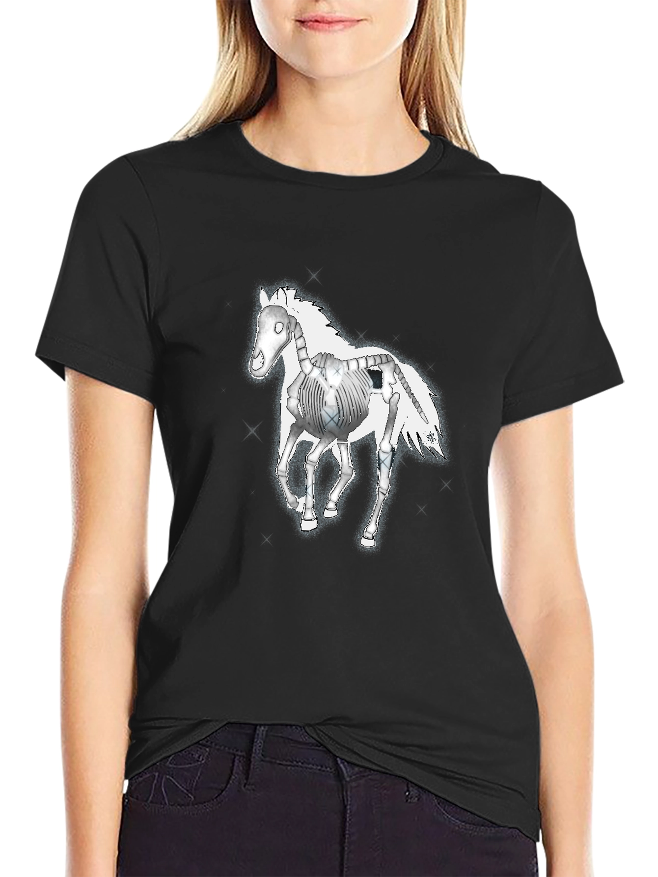 Skeleton Horse Graphic Tee - Black Cotton T-Shirt