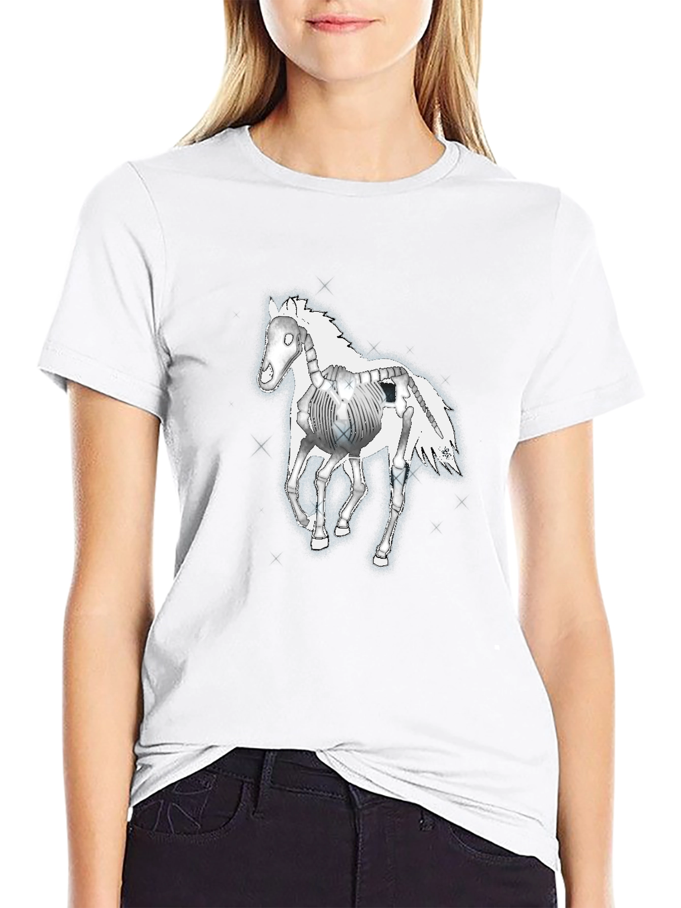 Skeleton Horse Graphic Tee - Black Cotton T-Shirt