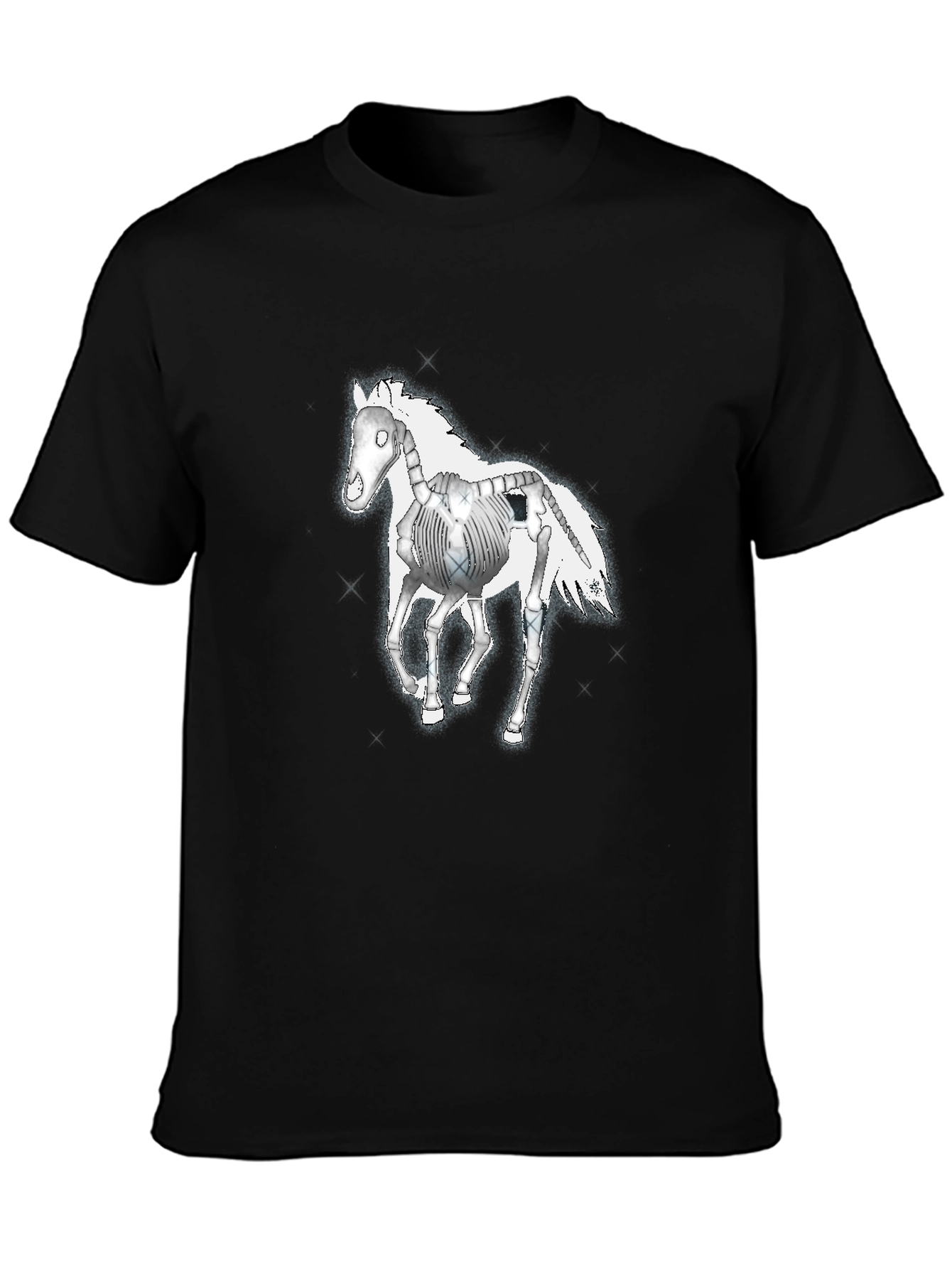 Skeleton Horse Graphic Tee - Black Cotton T-Shirt