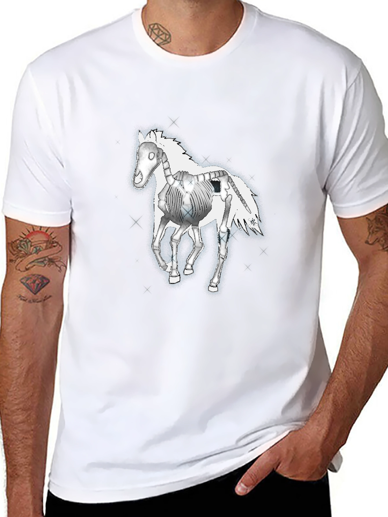 Skeleton Horse Graphic Tee - Black Cotton T-Shirt