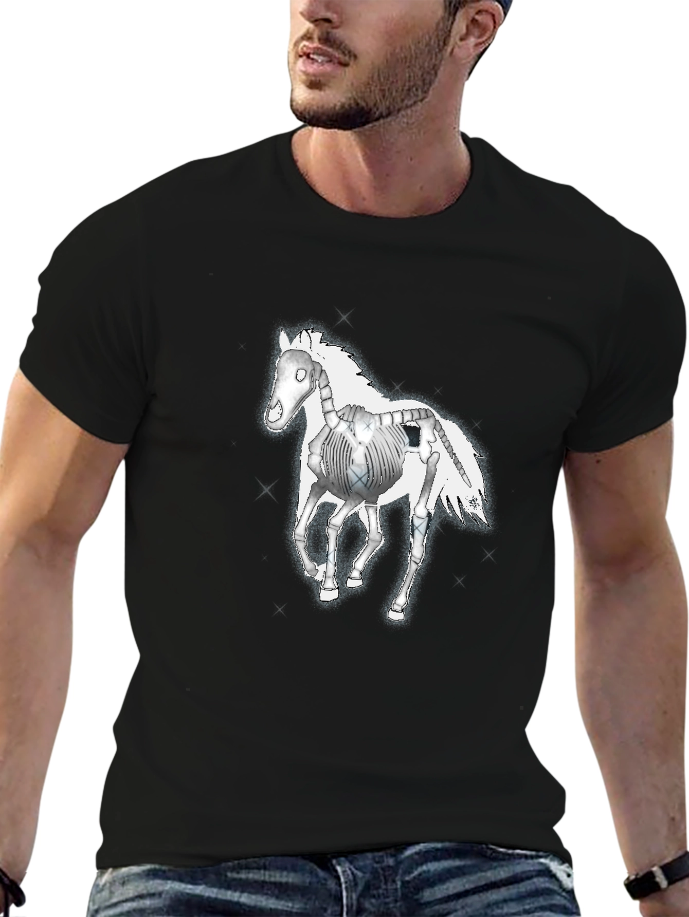 Skeleton Horse Graphic Tee - Black Cotton T-Shirt