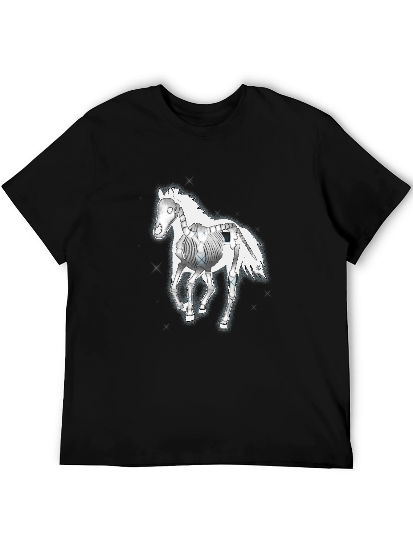 Skeleton Horse Graphic Tee - Black Cotton T-Shirt