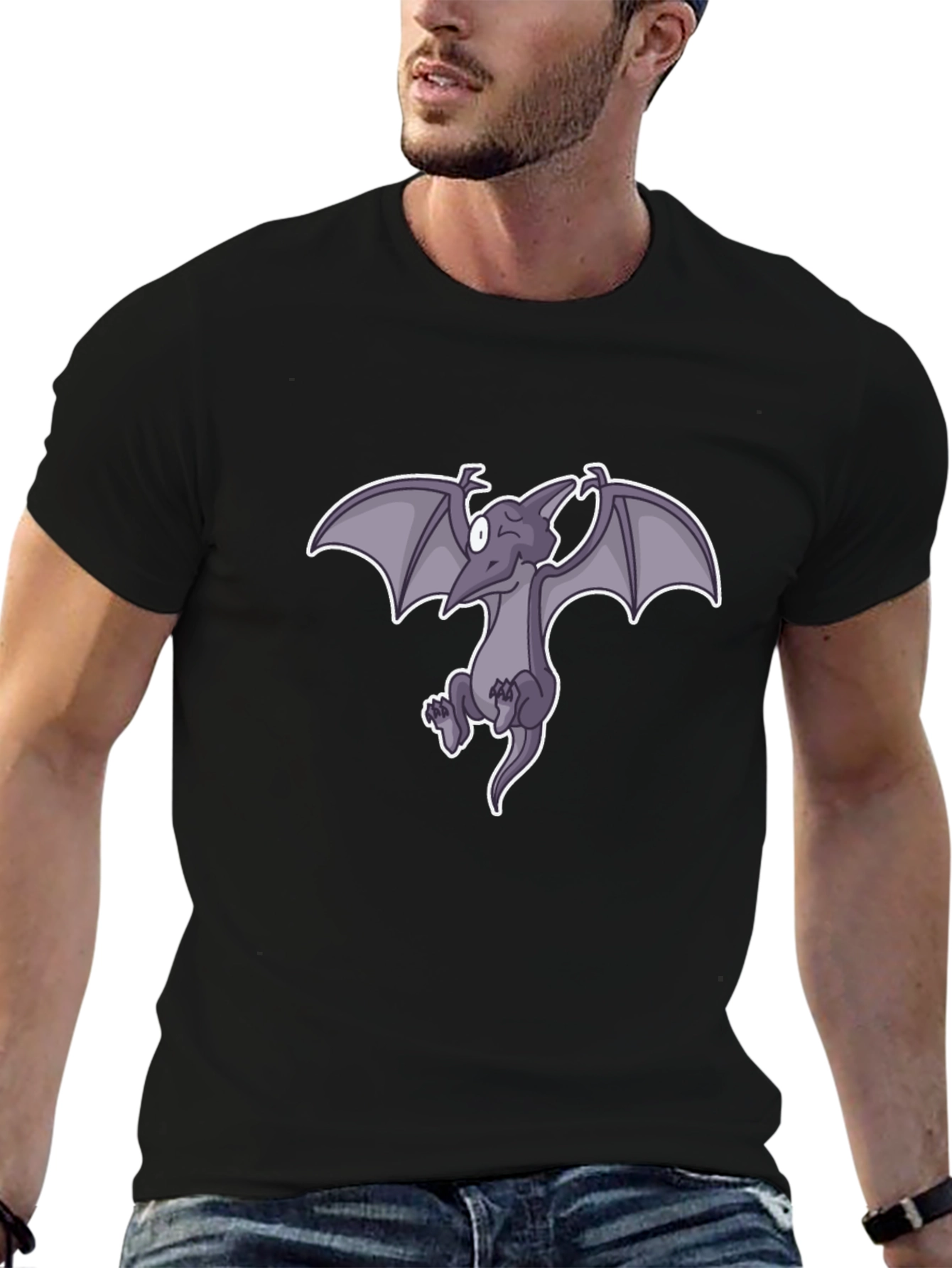 Cartoon Pterodactyl Black T-Shirt