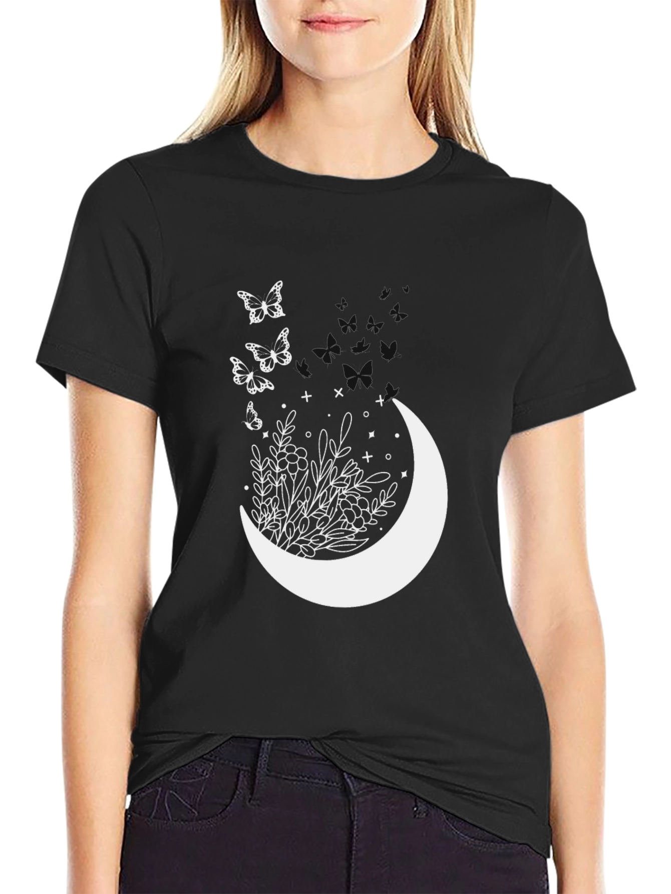 Lunar Bloom Tee - Black Graphic T-Shirt