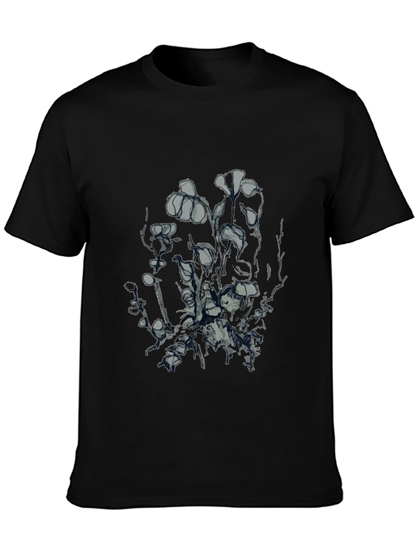 Mens Black Graphic Tee - Unique Floral Design