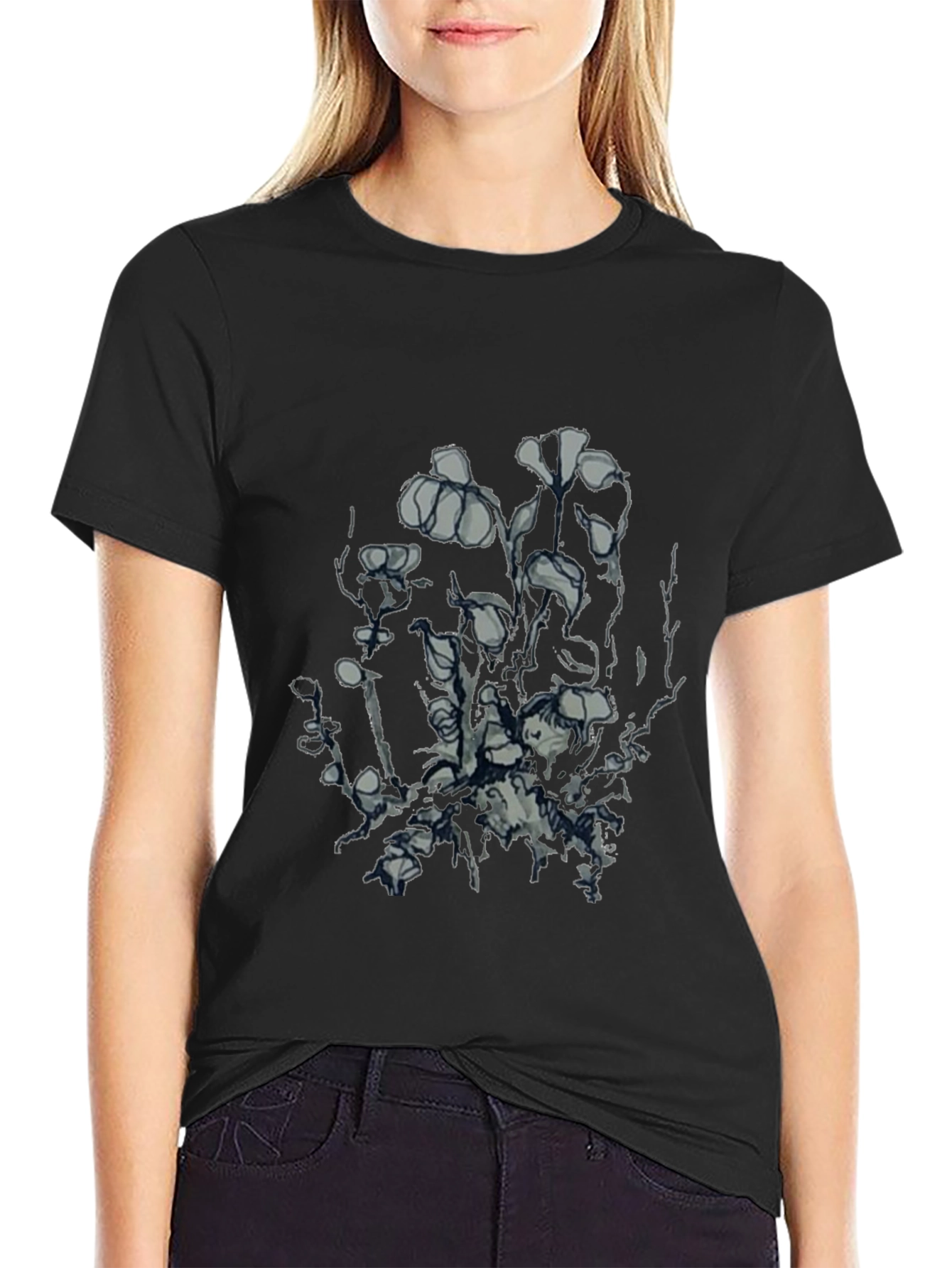 Mens Black Graphic Tee - Unique Floral Design