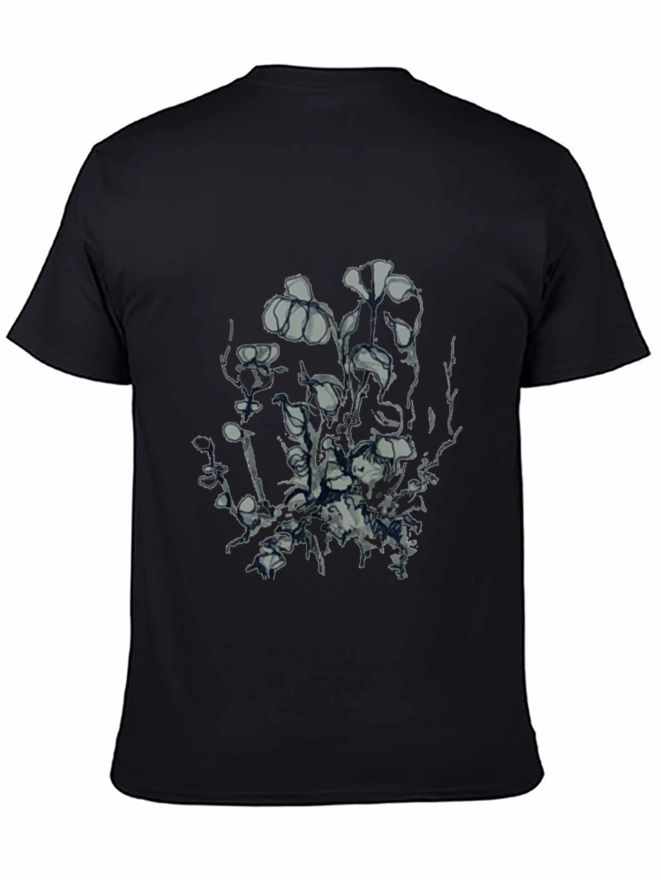 Mens Black Graphic Tee - Unique Floral Design