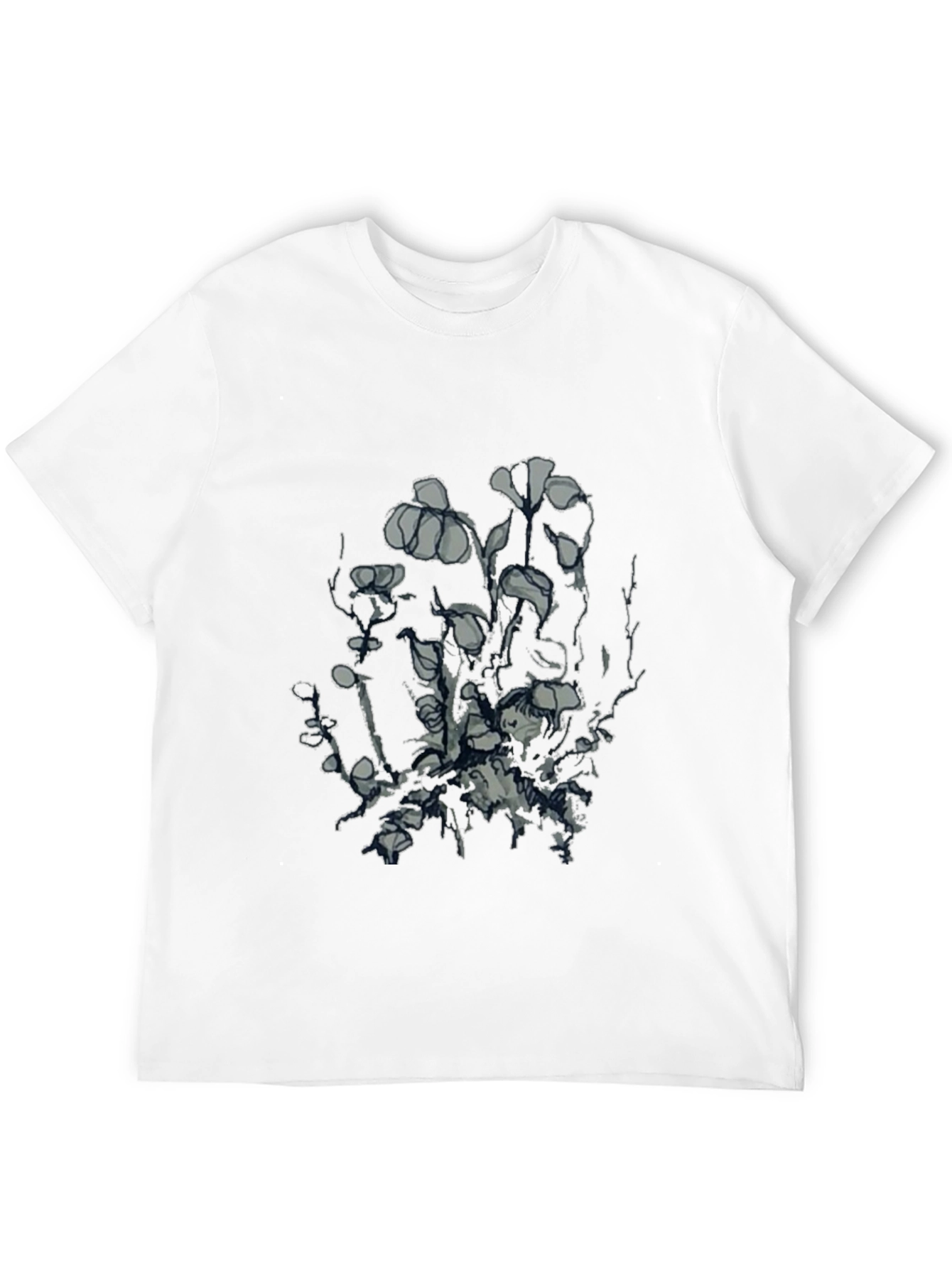 Mens Black Graphic Tee - Unique Floral Design