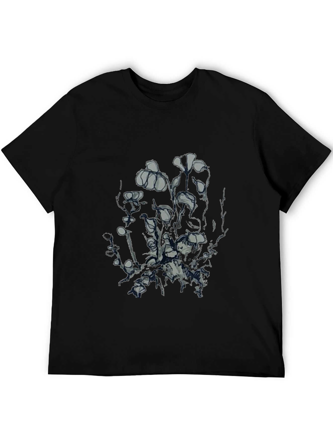 Mens Black Graphic Tee - Unique Floral Design
