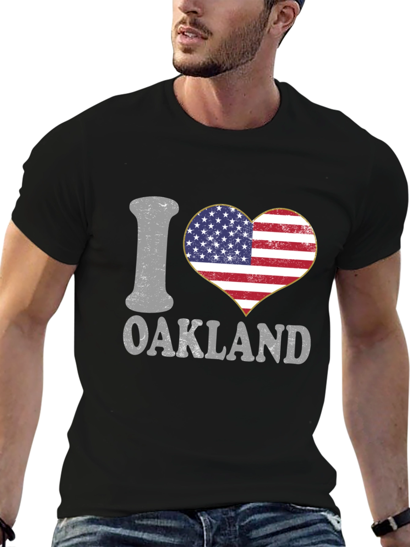 I Love Oakland USA Flag Heart T-Shirt