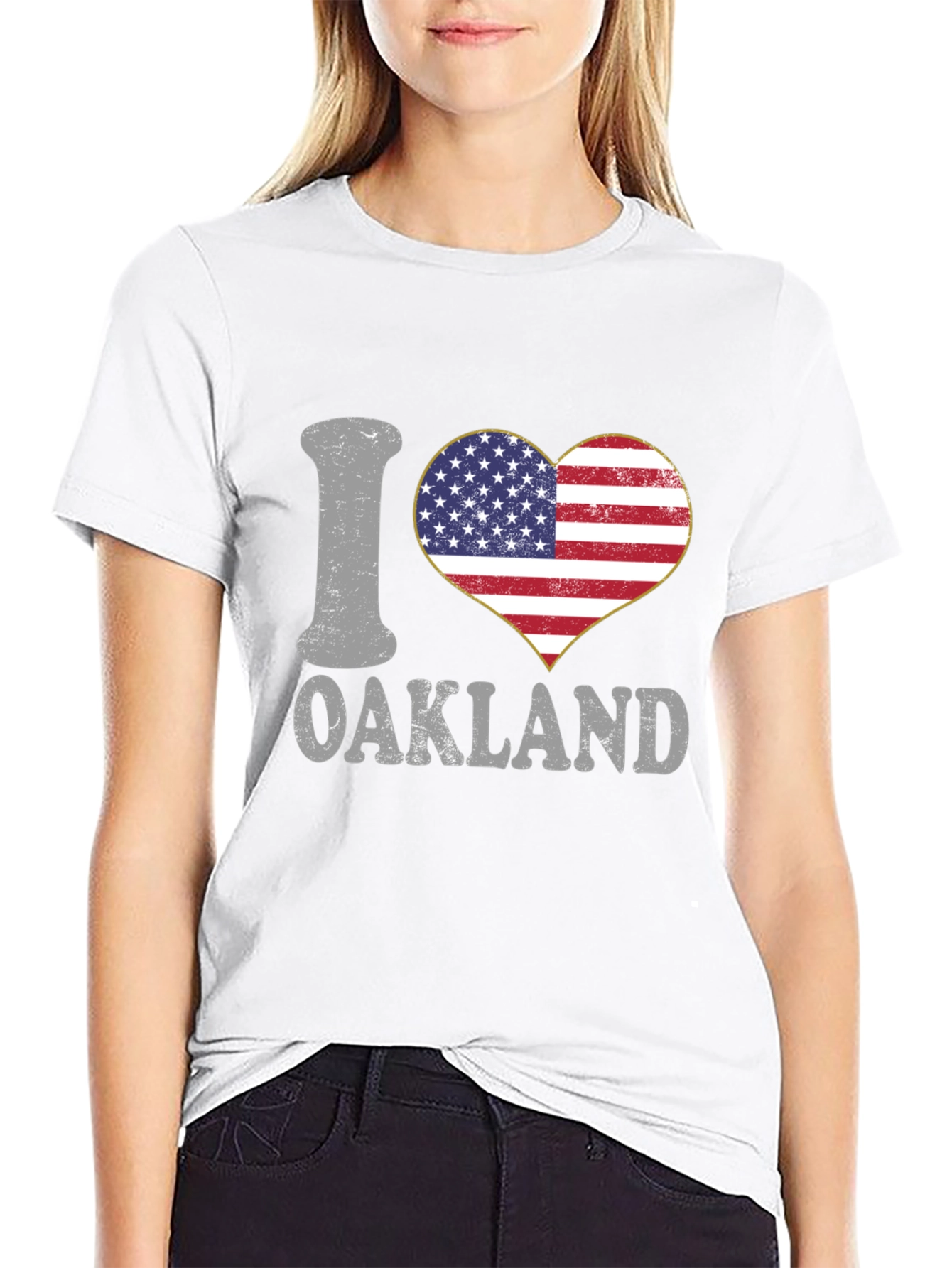 I Love Oakland USA Flag Heart T-Shirt