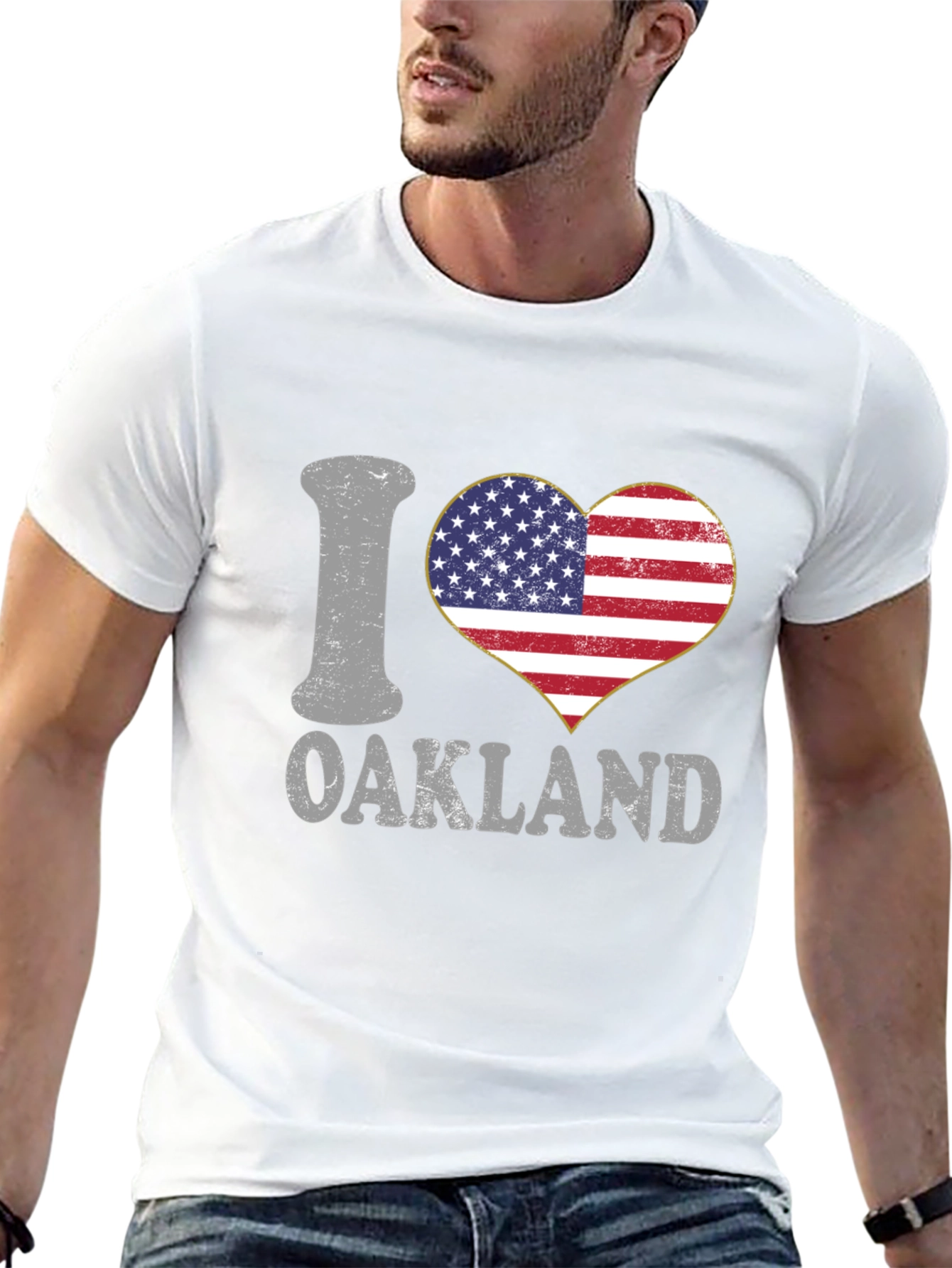 I Love Oakland USA Flag Heart T-Shirt