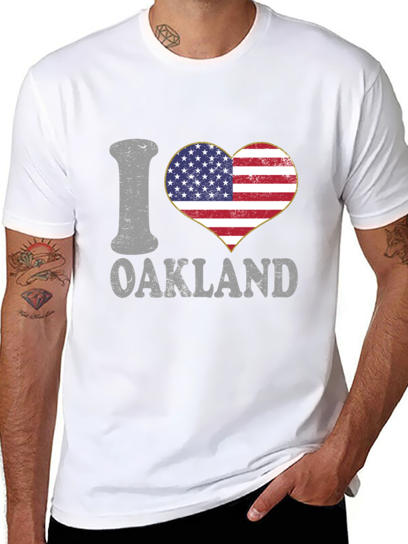 I Love Oakland USA Flag Heart T-Shirt