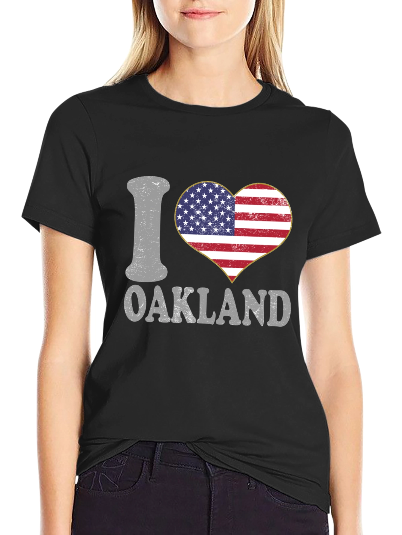 I Love Oakland USA Flag Heart T-Shirt