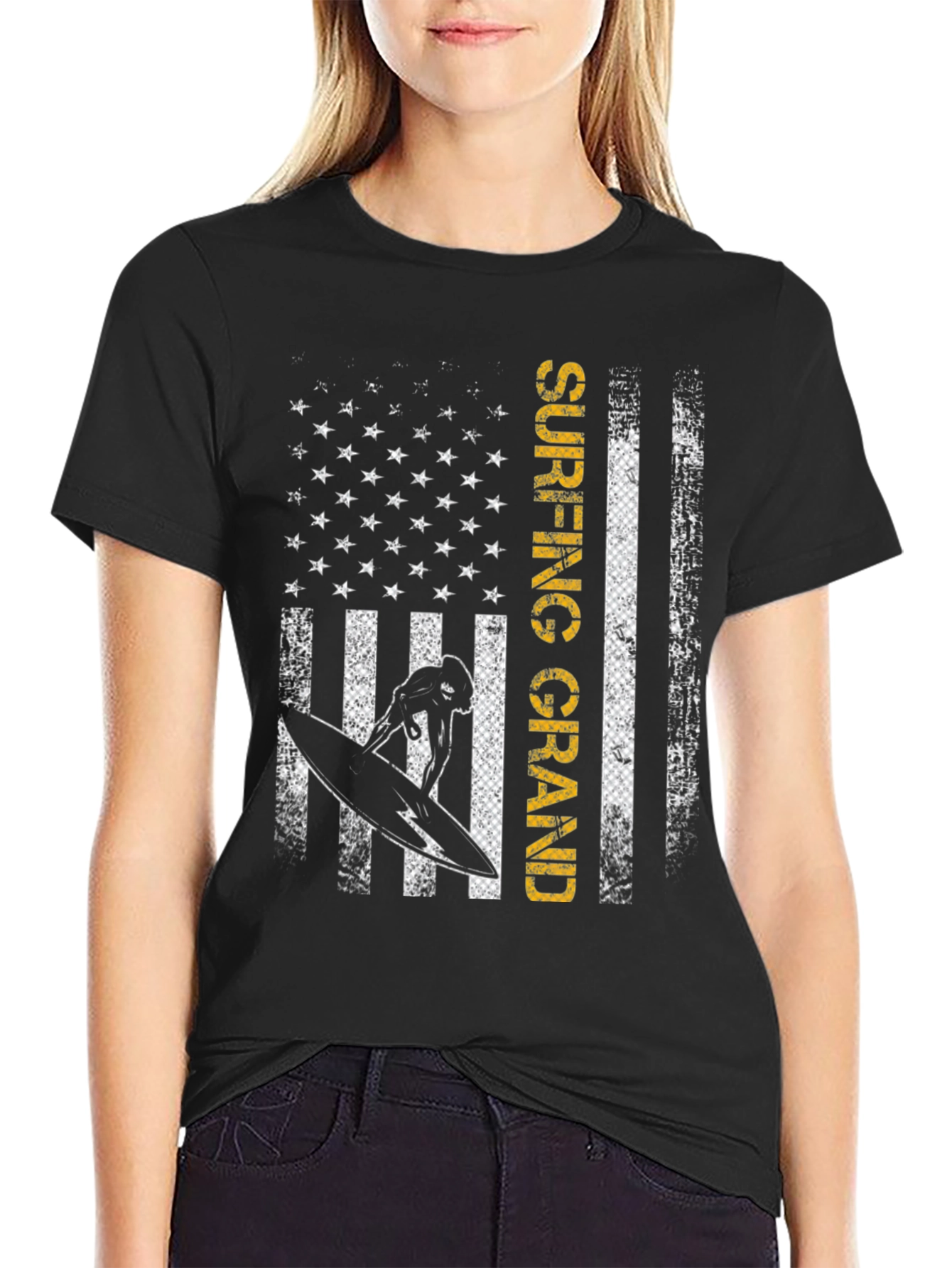 Surfing Grand USA Flag Graphic T-Shirt
