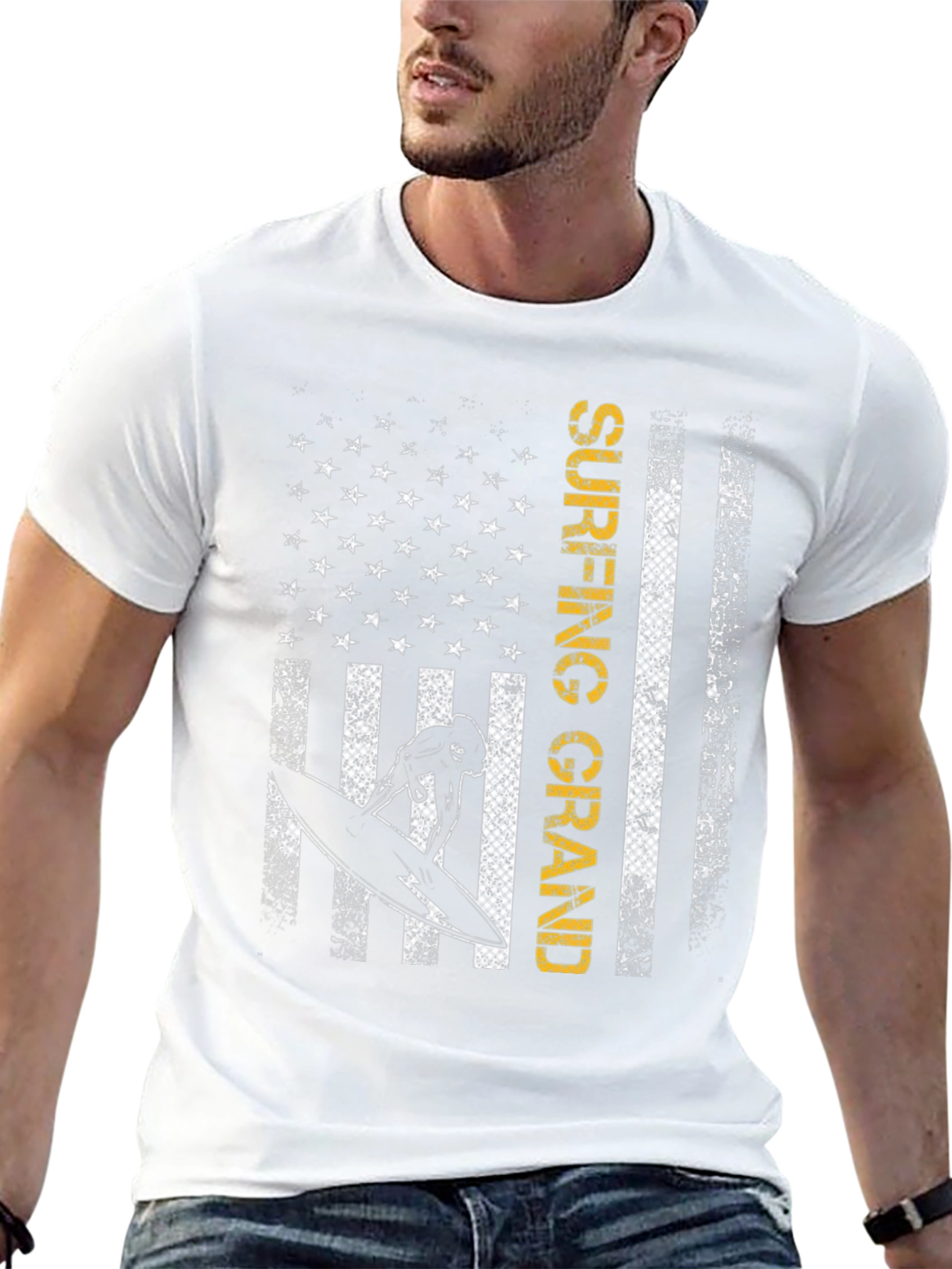 Surfing Grand USA Flag Graphic T-Shirt