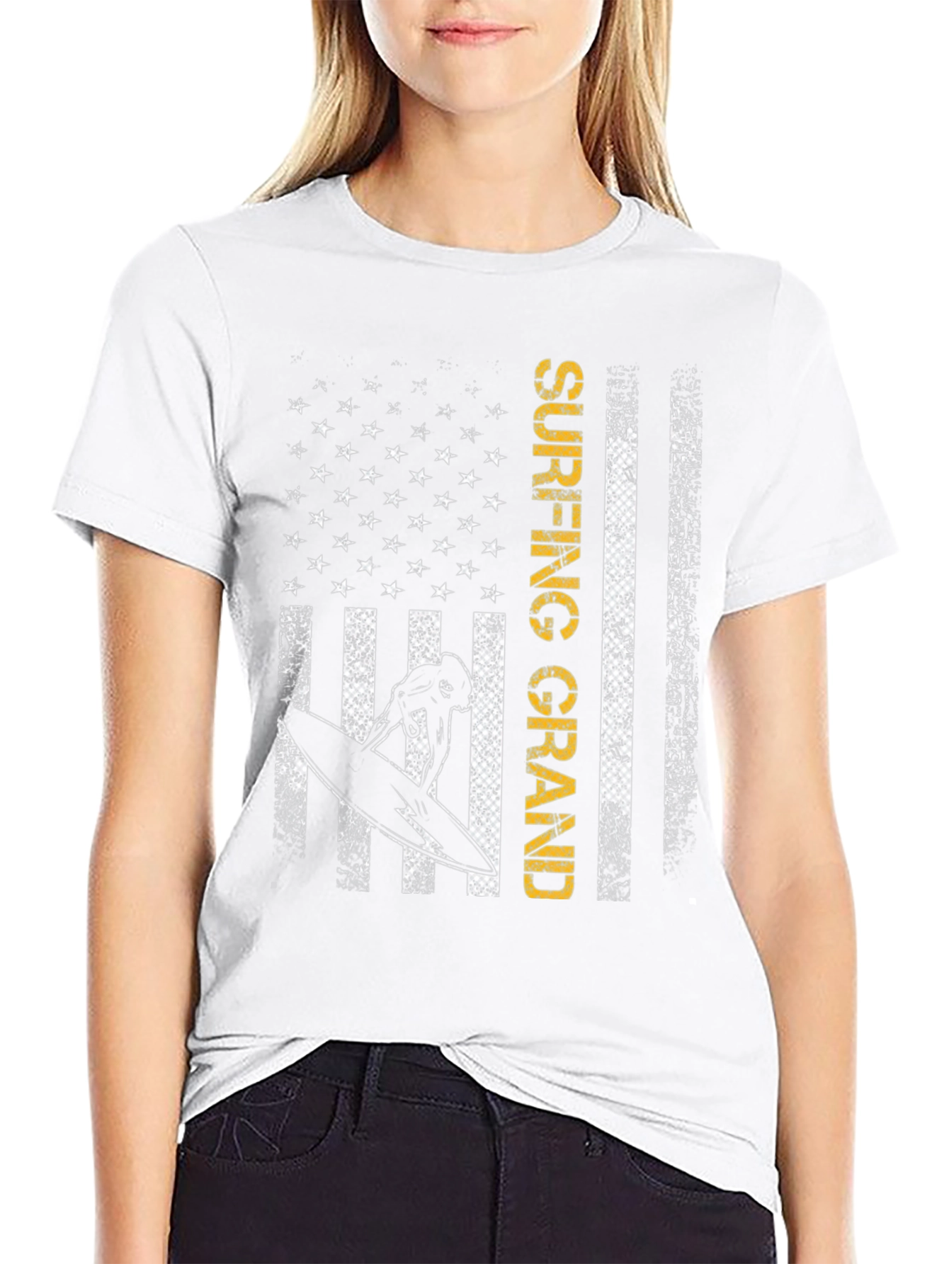 Surfing Grand USA Flag Graphic T-Shirt