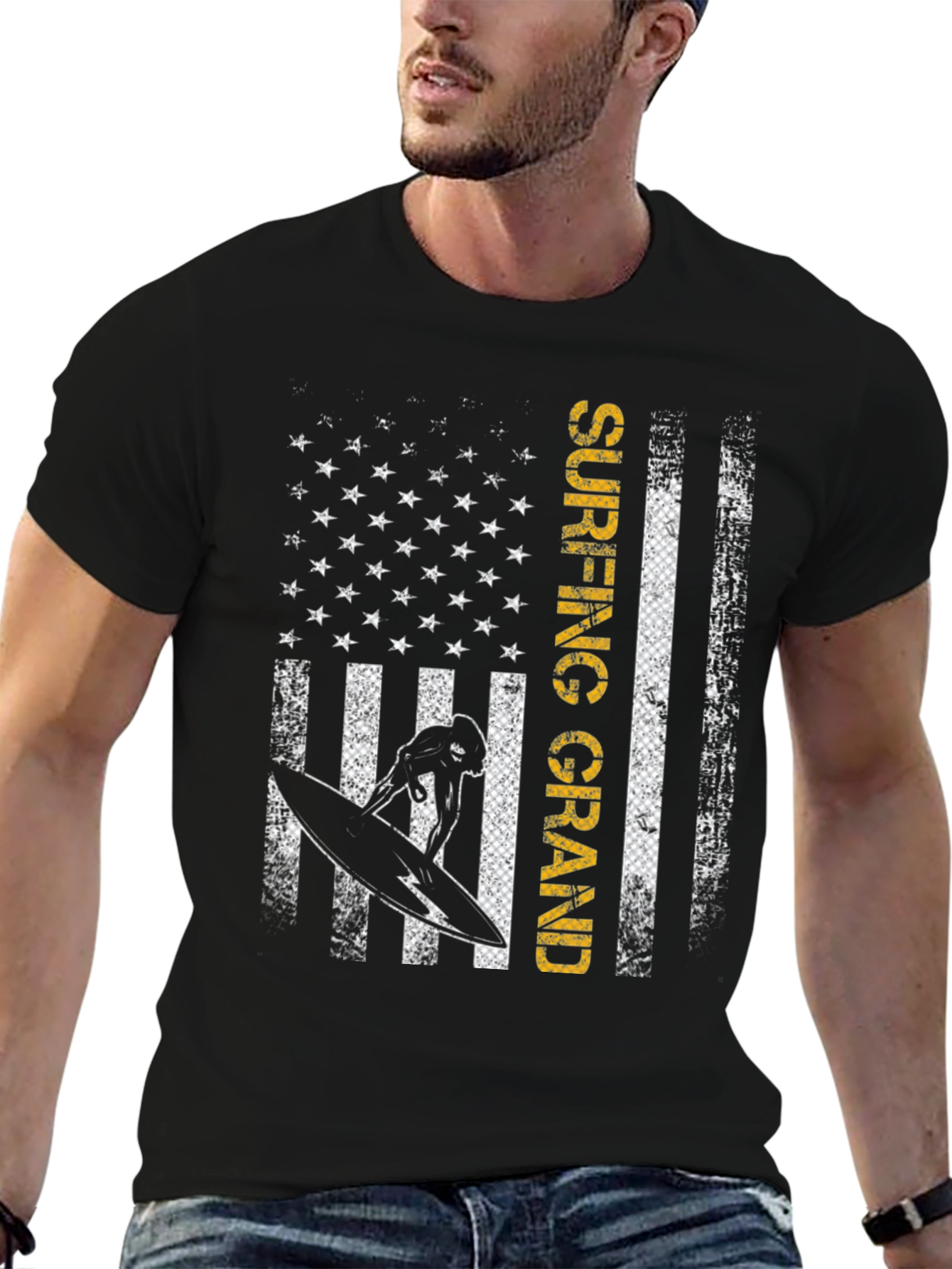 Surfing Grand USA Flag Graphic T-Shirt